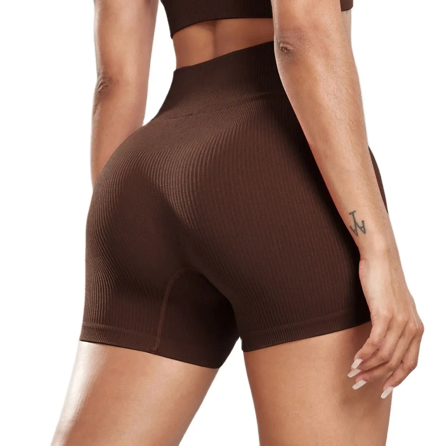 Seamless Ribbed Yoga Shorts For Women High Waisted Biker Tights