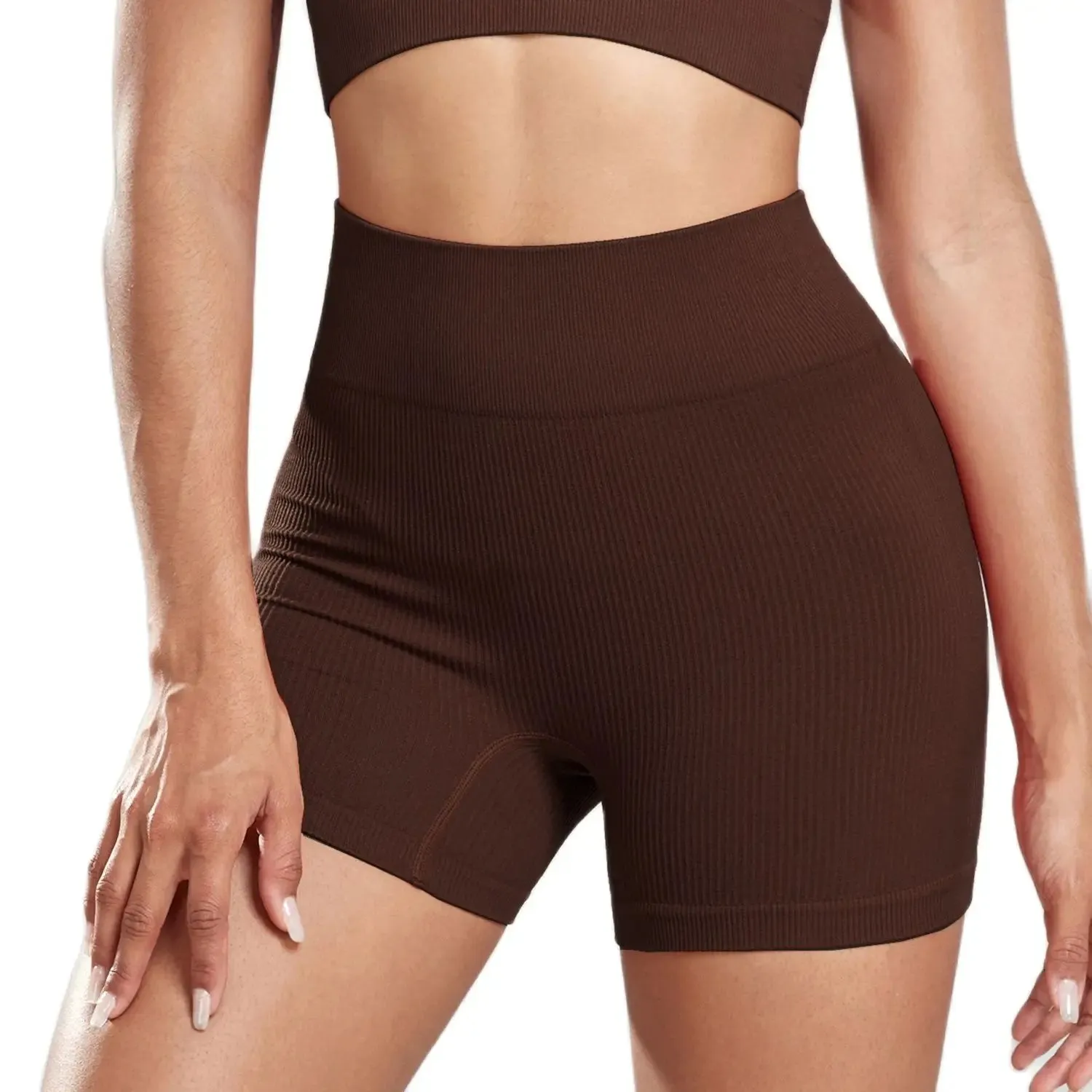 Seamless Ribbed Yoga Shorts For Women High Waisted Biker Tights