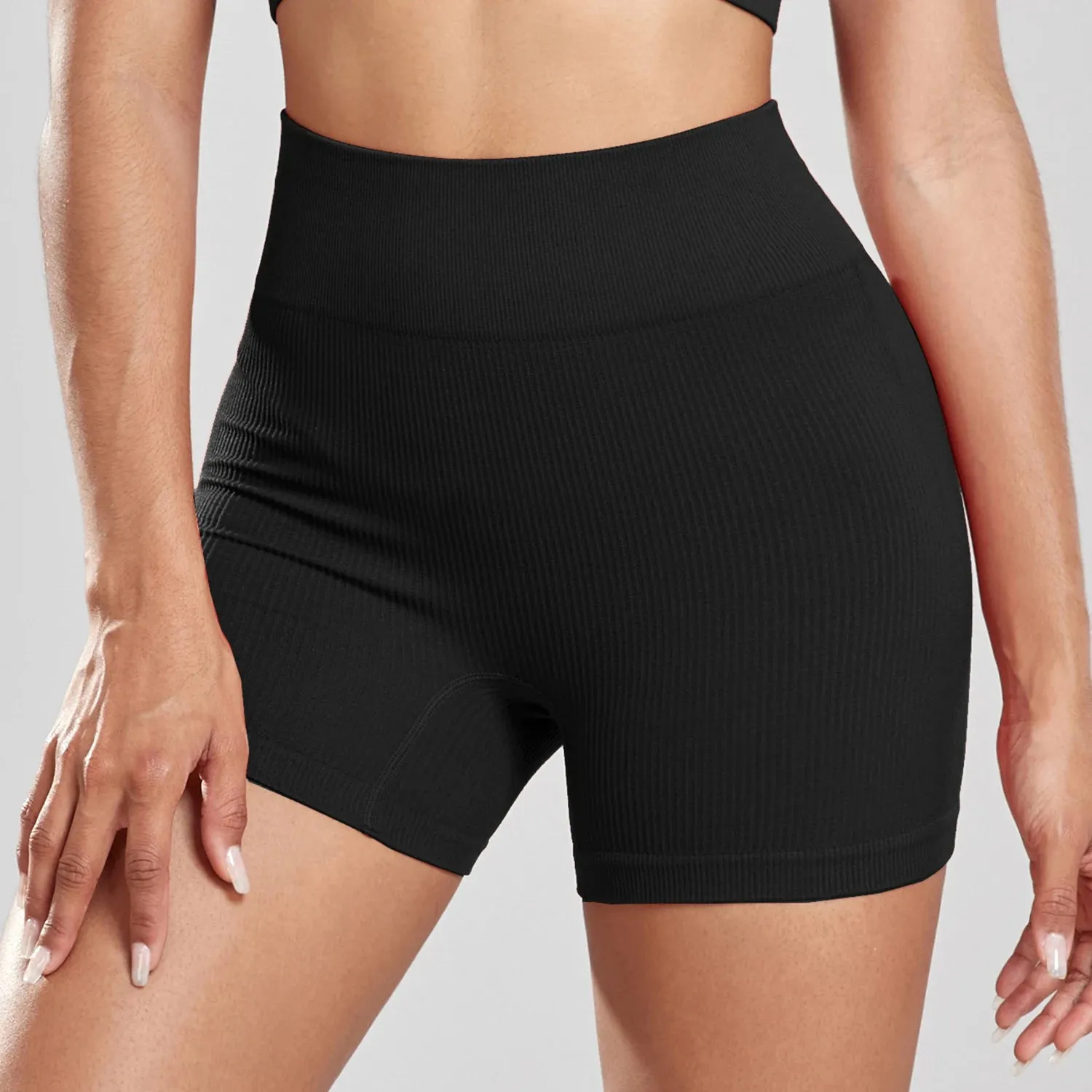 Seamless Ribbed Yoga Shorts For Women High Waisted Biker Tights