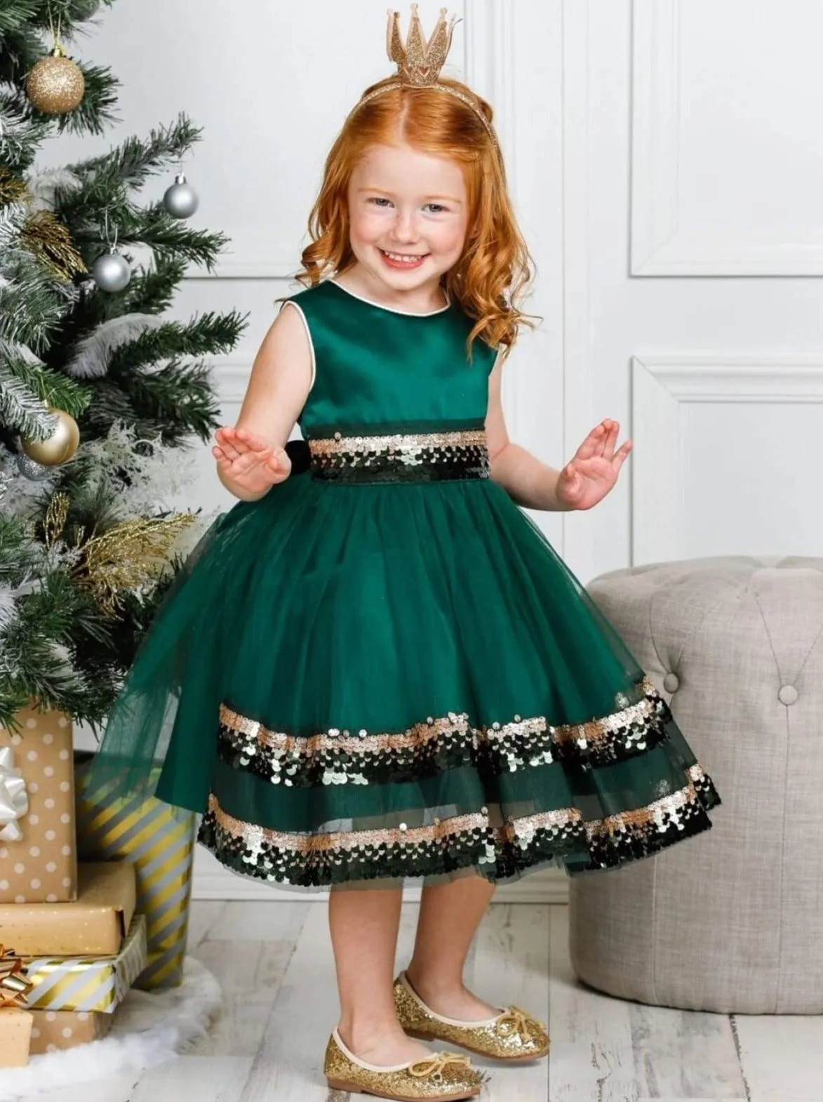Season of Sparkle Green Tiered Holiday Dress