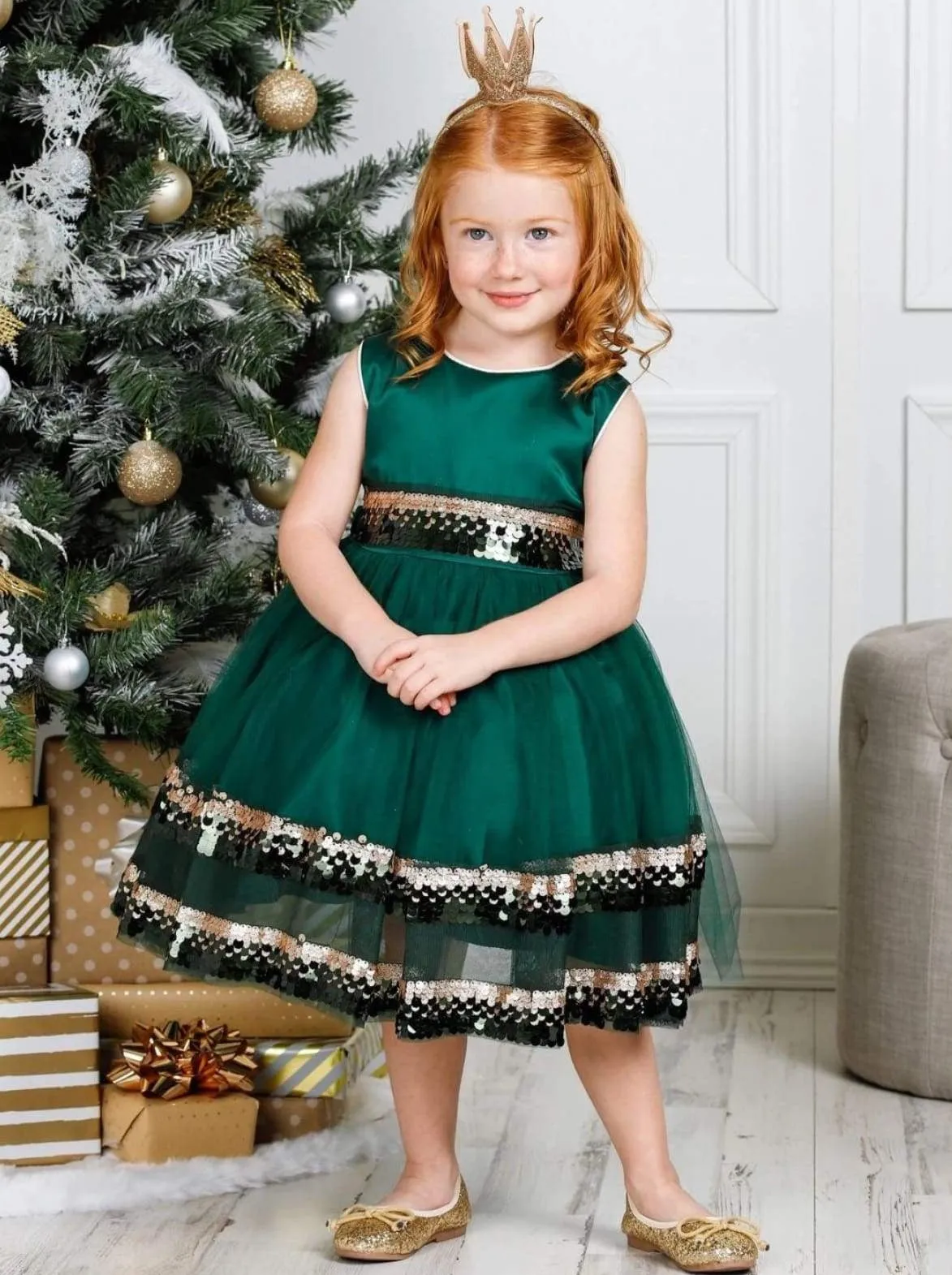Season of Sparkle Green Tiered Holiday Dress