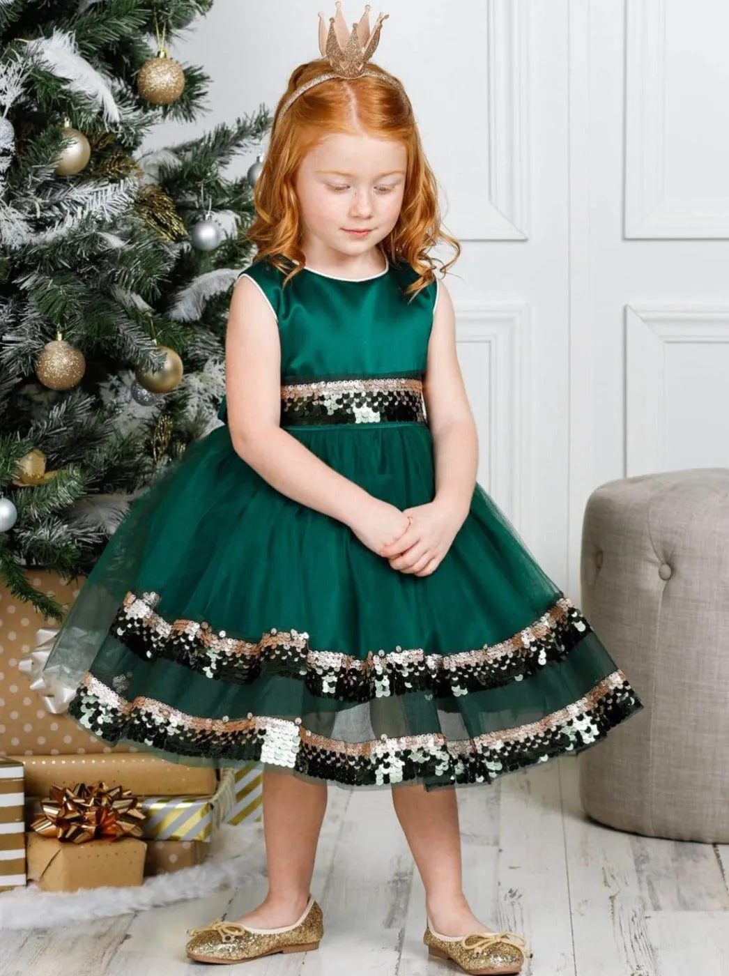 Season of Sparkle Green Tiered Holiday Dress