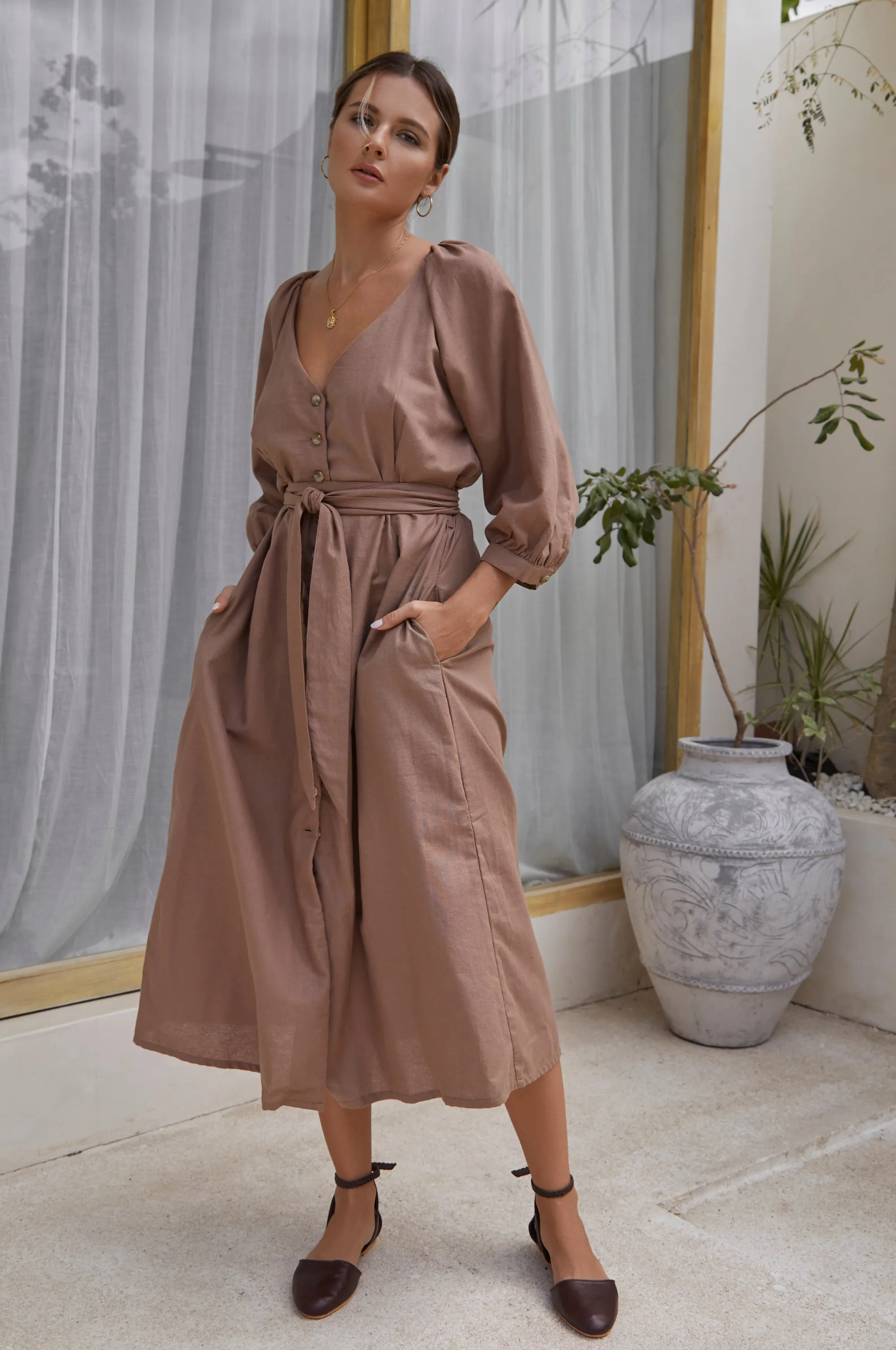 Selene Belted Midi Dress