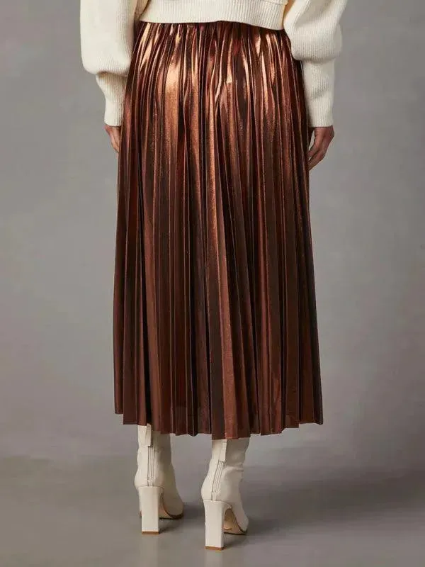 Shiny Pleated High-waisted A-line Plisse Skirt