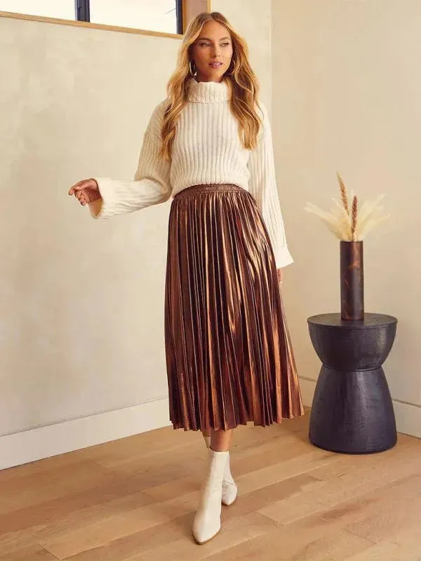 Shiny Pleated High-waisted A-line Plisse Skirt