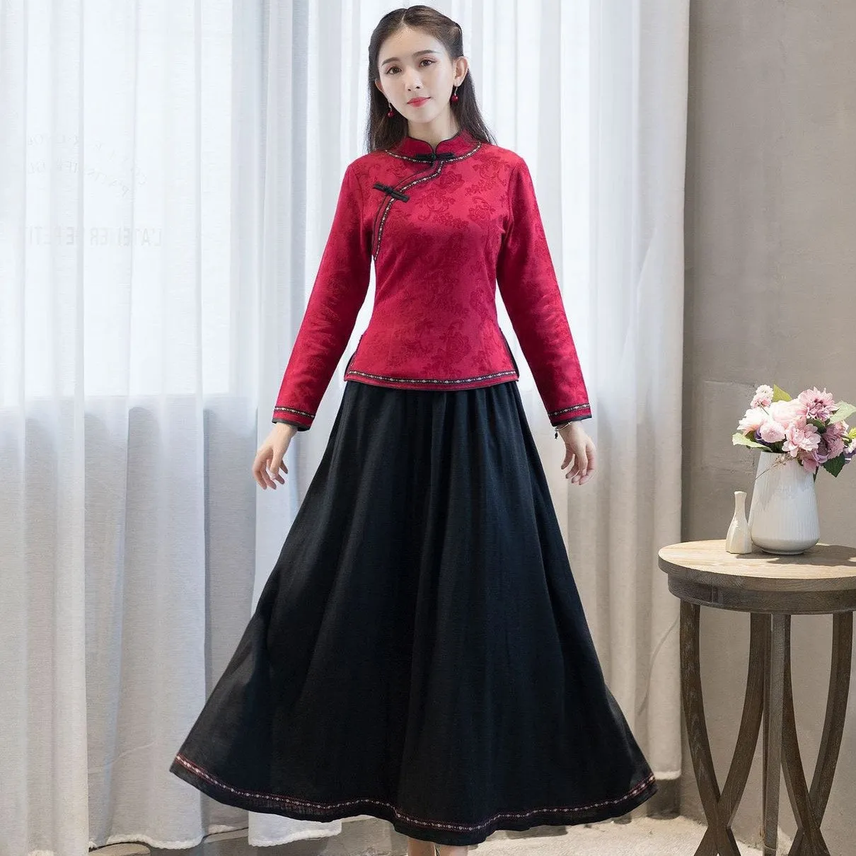 Signature Cotton Full Length Traditional Chinese Style Expansion Skirt