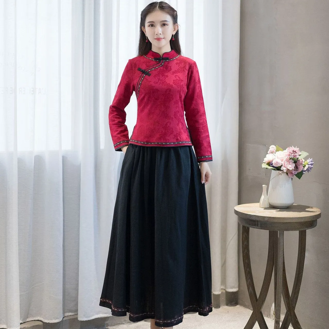 Signature Cotton Full Length Traditional Chinese Style Expansion Skirt