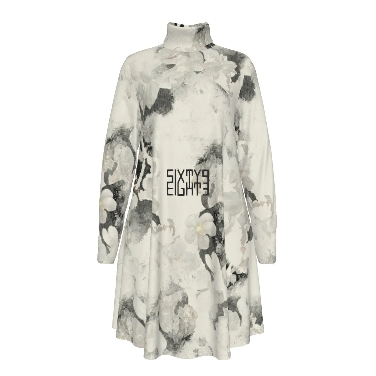 Sixty Eight 93 Logo Black Women's High Neck Long Sleeve Dress #4