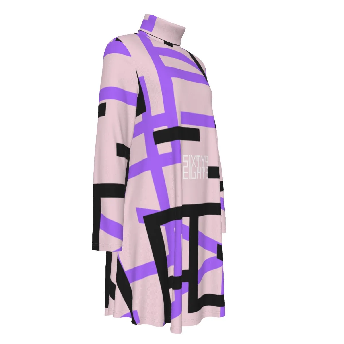 Sixty Eight 93 Logo White Women's High Neck Long Sleeve Dress #3