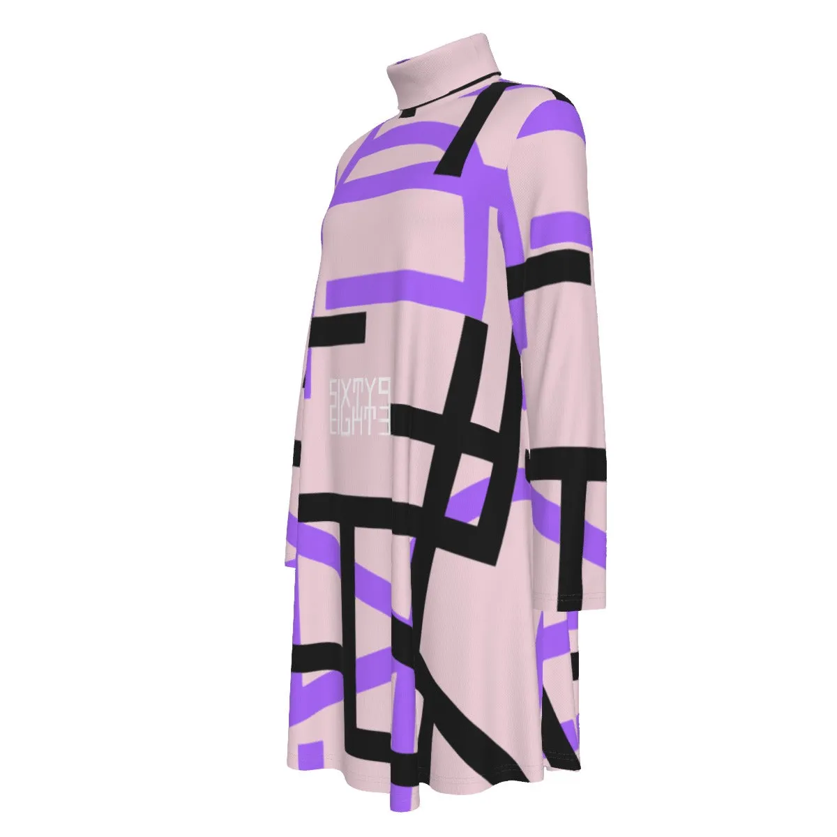 Sixty Eight 93 Logo White Women's High Neck Long Sleeve Dress #3