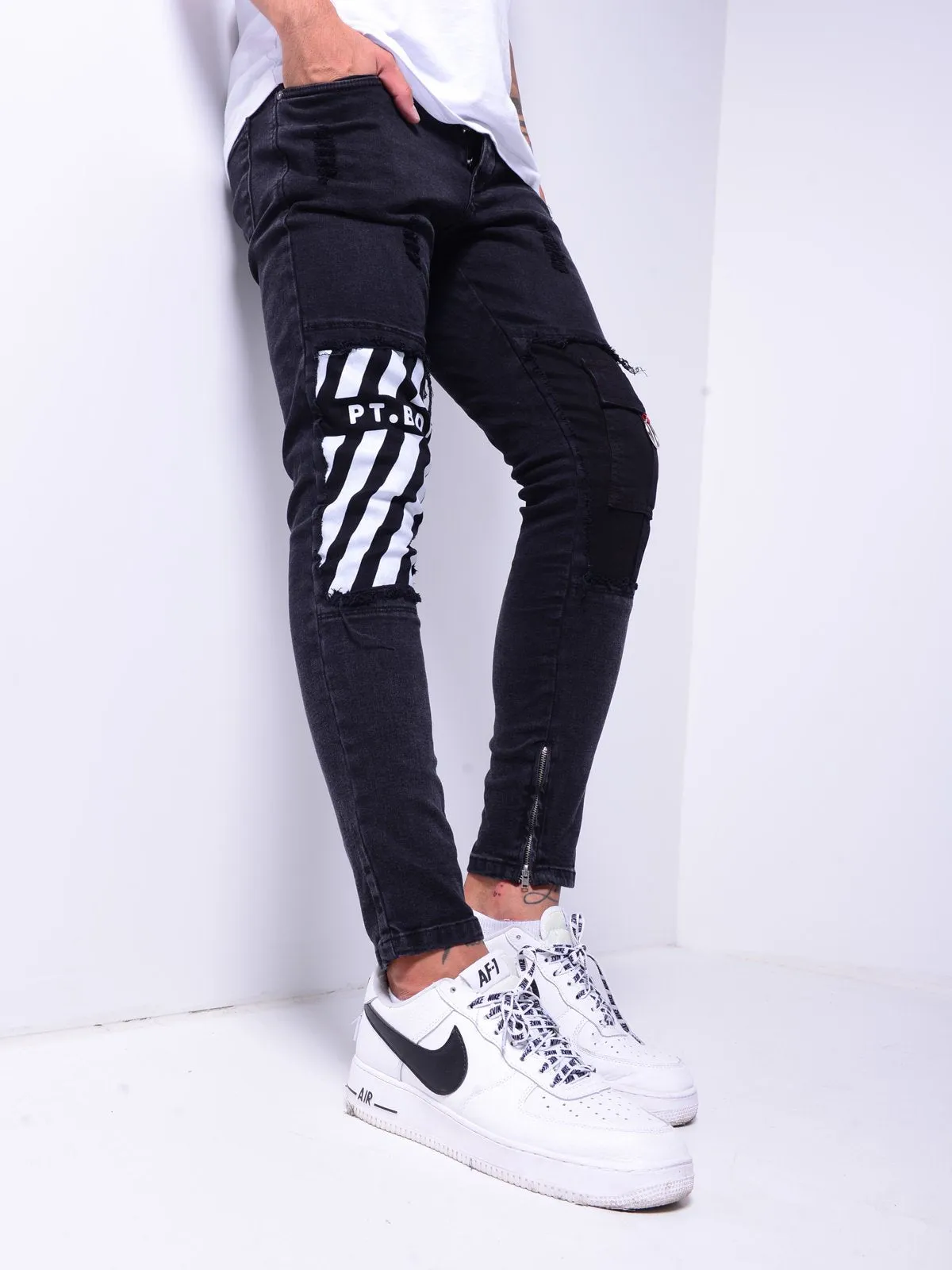Skinny Jeans Ripped&Repaired Ankle Zipper