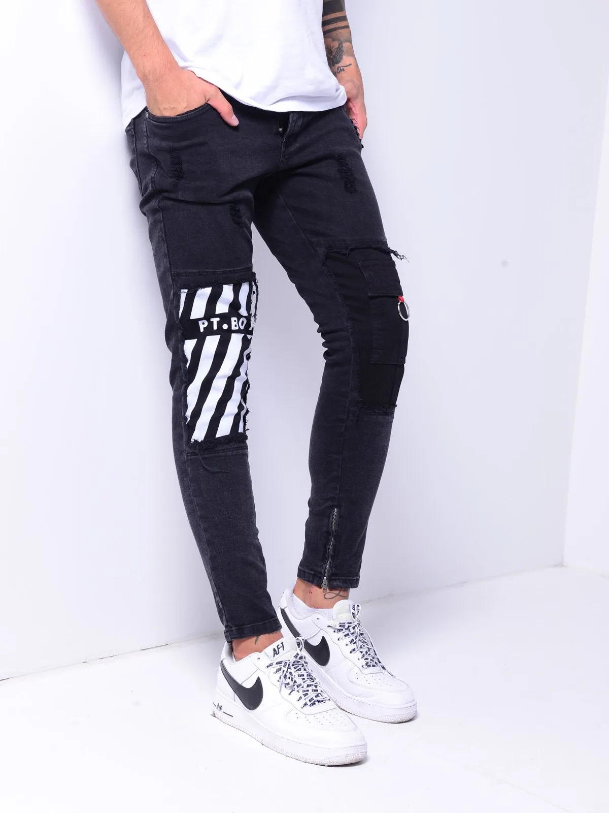 Skinny Jeans Ripped&Repaired Ankle Zipper