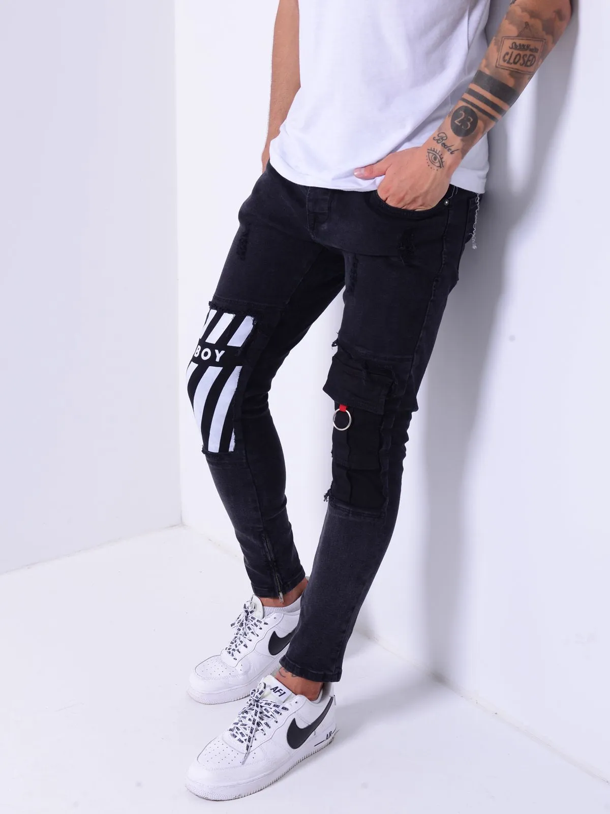Skinny Jeans Ripped&Repaired Ankle Zipper