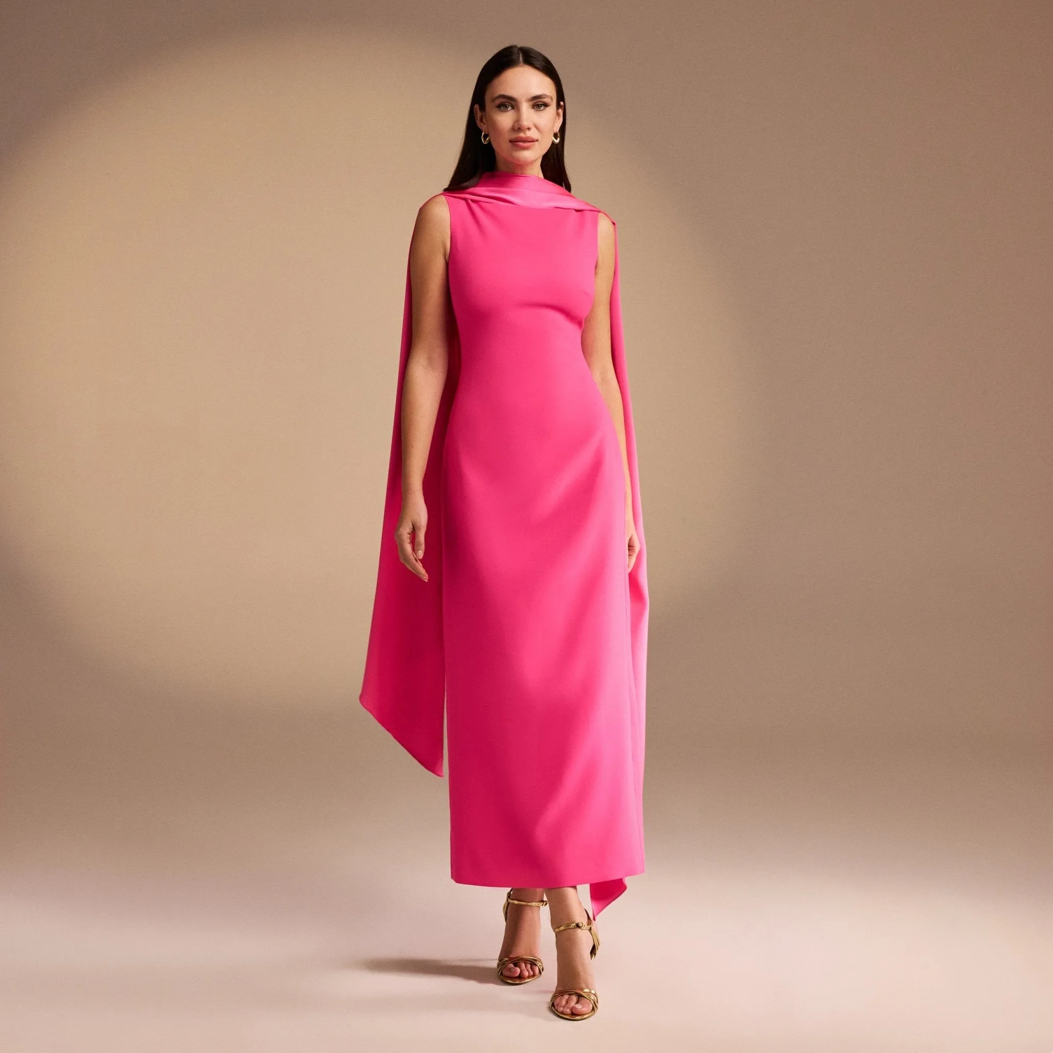 Sleeveless Crepe Maxi Dress With Scarf