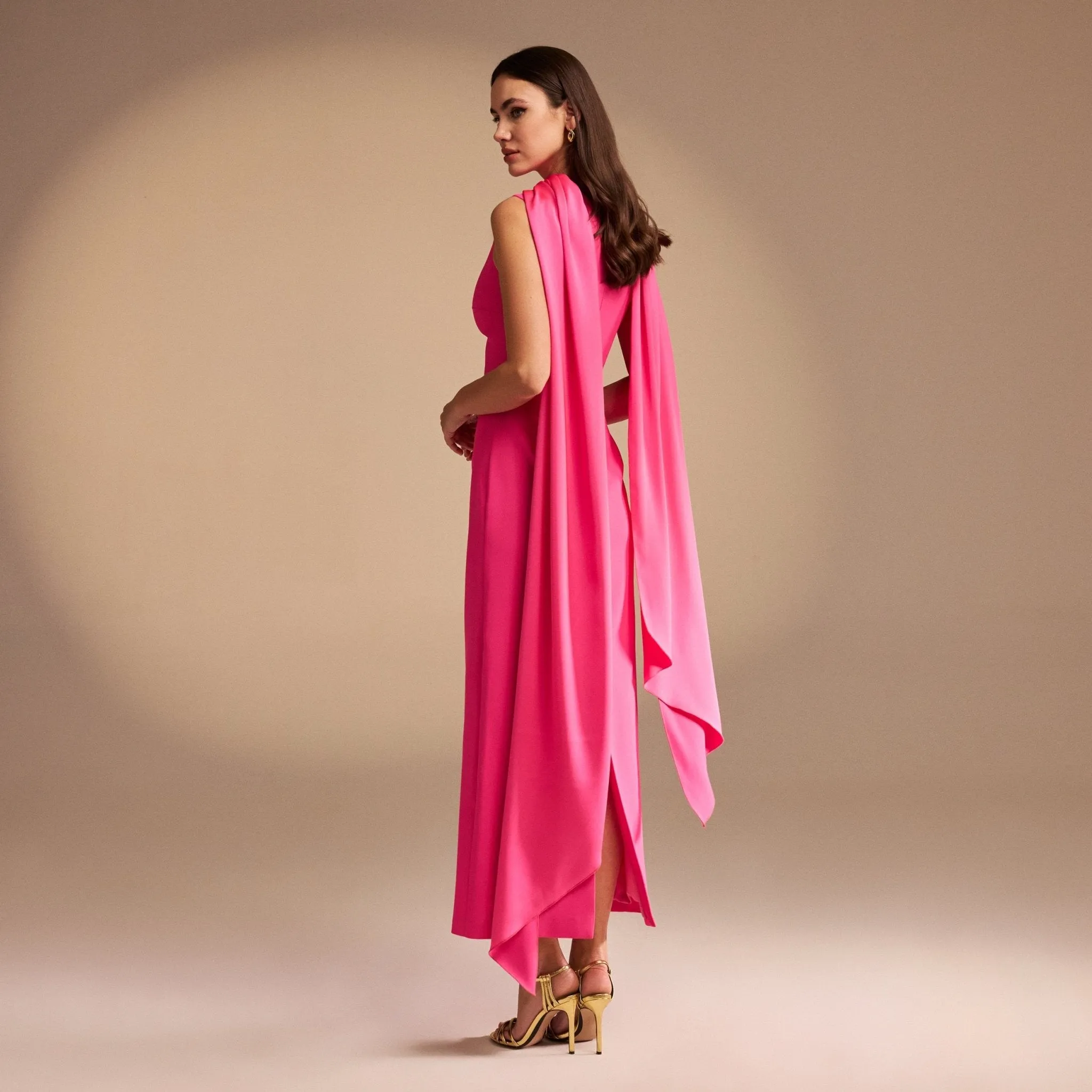 Sleeveless Crepe Maxi Dress With Scarf
