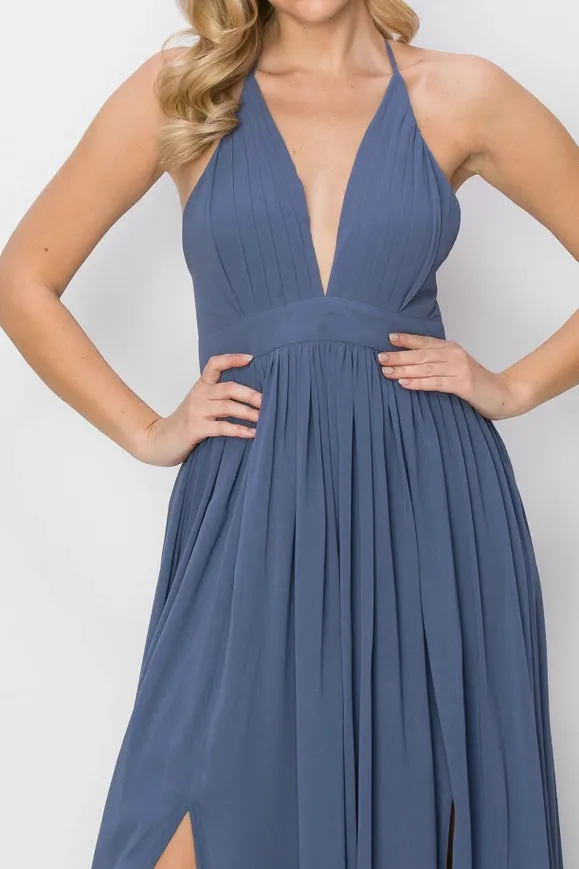 SLEEVELESS Double Strap Slit Maxi Dress MIDNIGHT BLUE