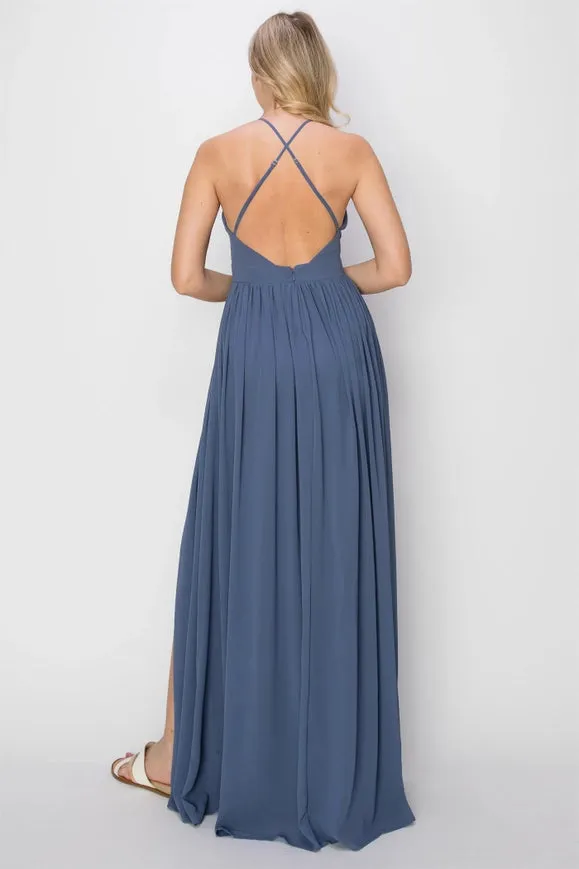 SLEEVELESS Double Strap Slit Maxi Dress MIDNIGHT BLUE
