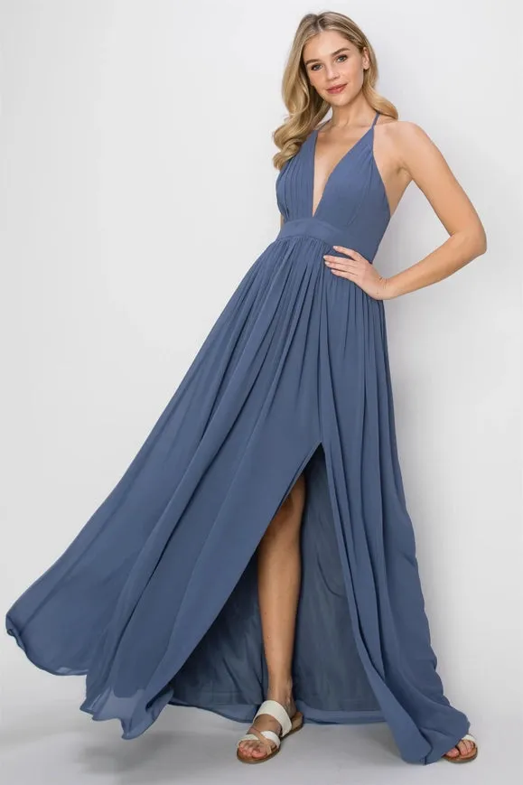 SLEEVELESS Double Strap Slit Maxi Dress MIDNIGHT BLUE