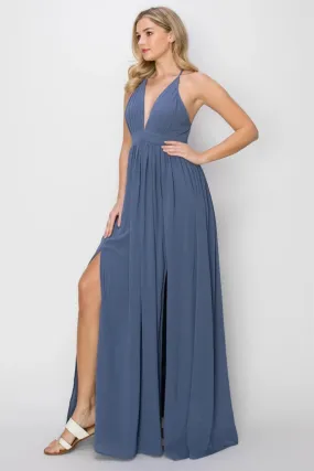 SLEEVELESS Double Strap Slit Maxi Dress MIDNIGHT BLUE