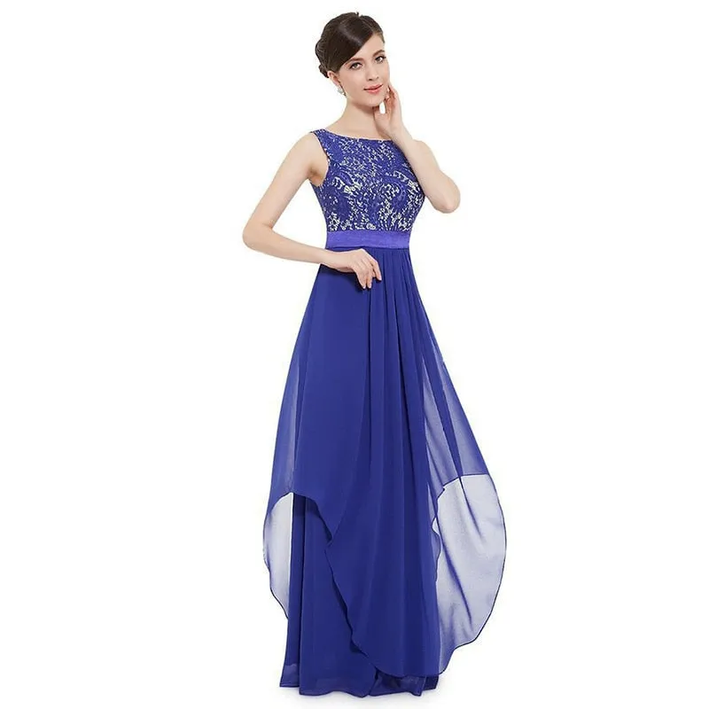Sleeveless High Waist Lace Long Chiffon Dress