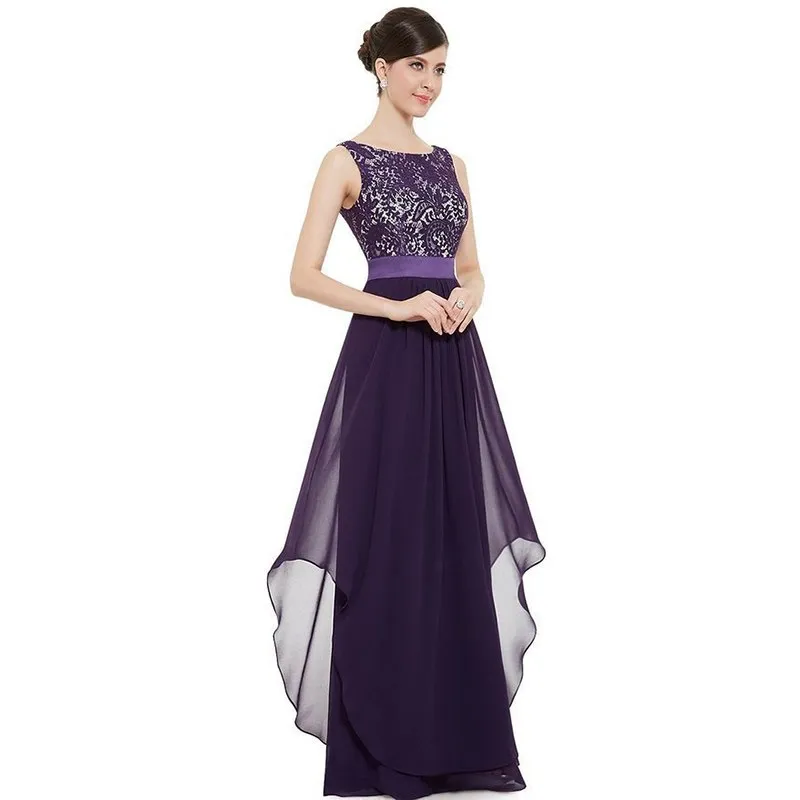 Sleeveless High Waist Lace Long Chiffon Dress