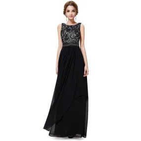Sleeveless High Waist Lace Long Chiffon Dress
