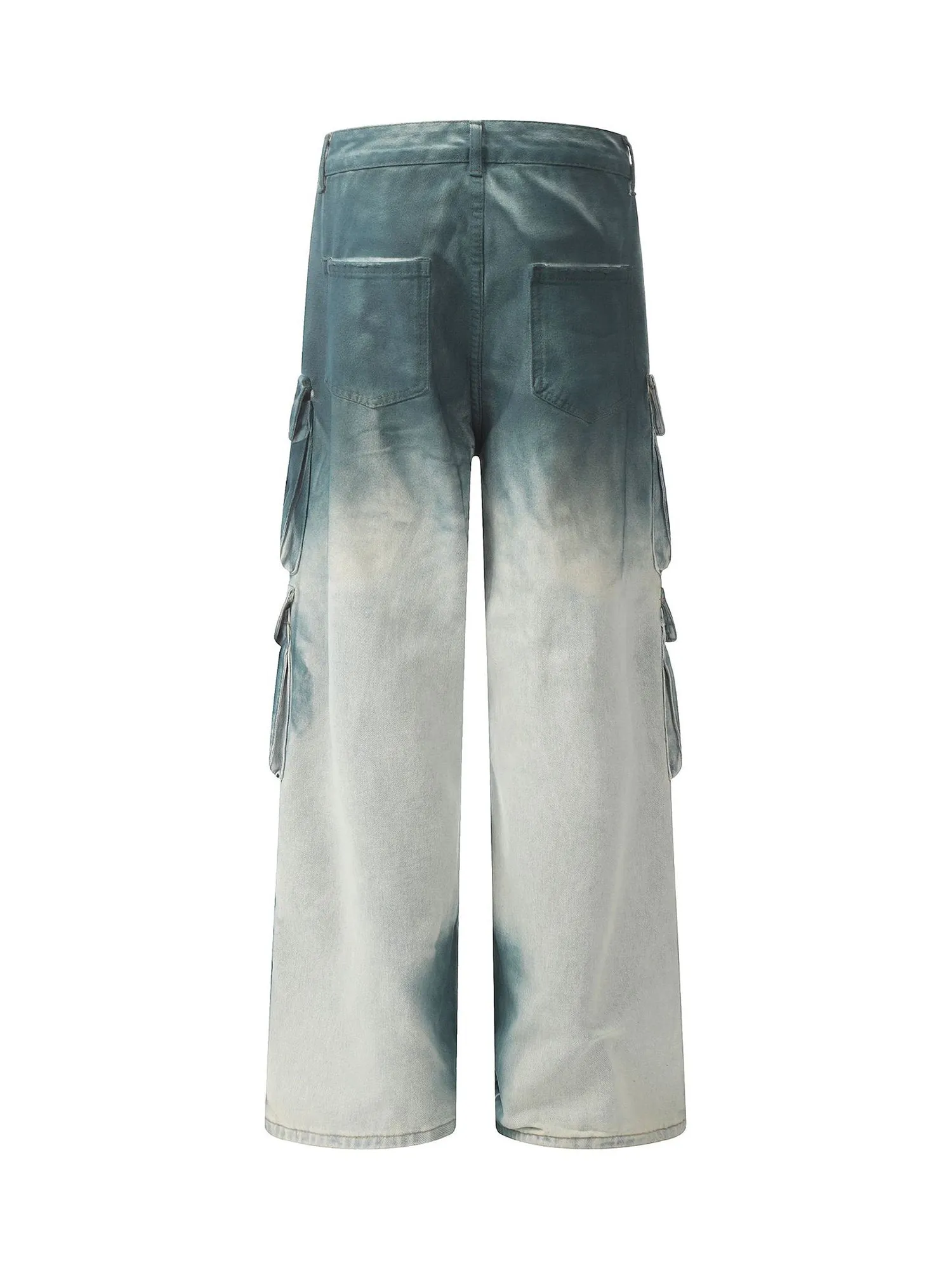 Sneakerhill Gradient Dip Dye Wash Multi-Pocket Cargo Jeans