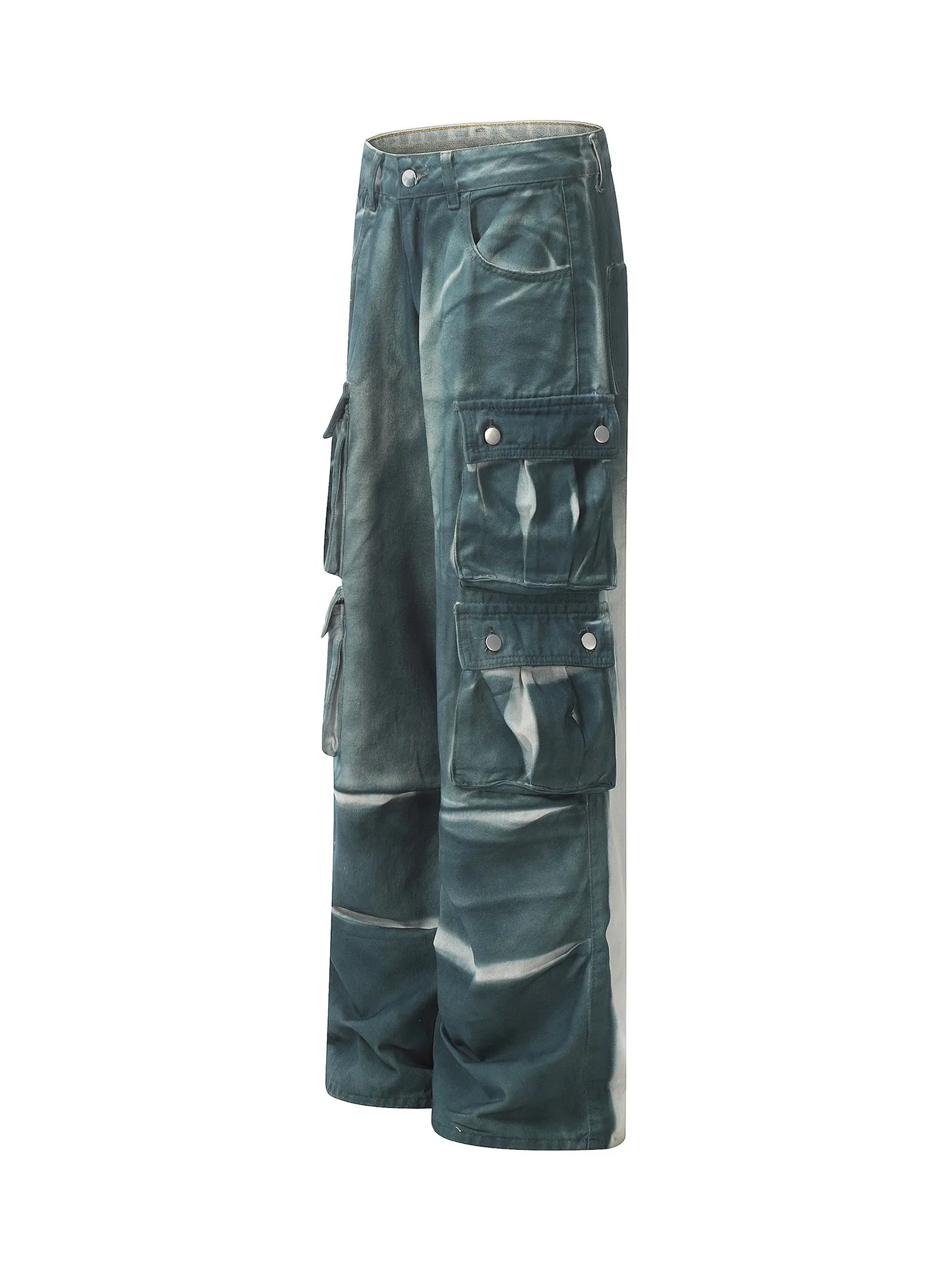 Sneakerhill Gradient Dip Dye Wash Multi-Pocket Cargo Jeans