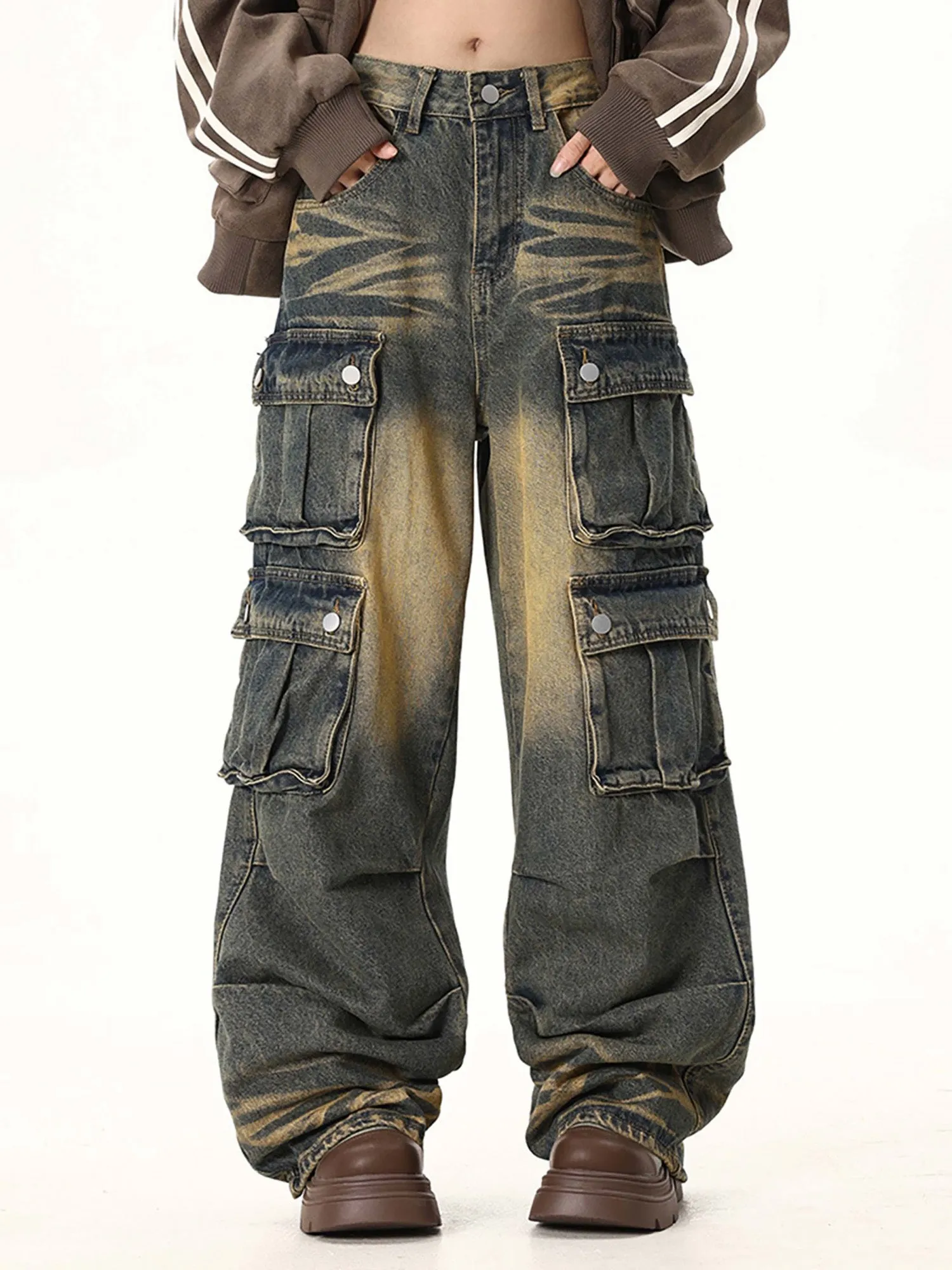 Sneakerhill Multi-pocket Cargo Jeans - 1919