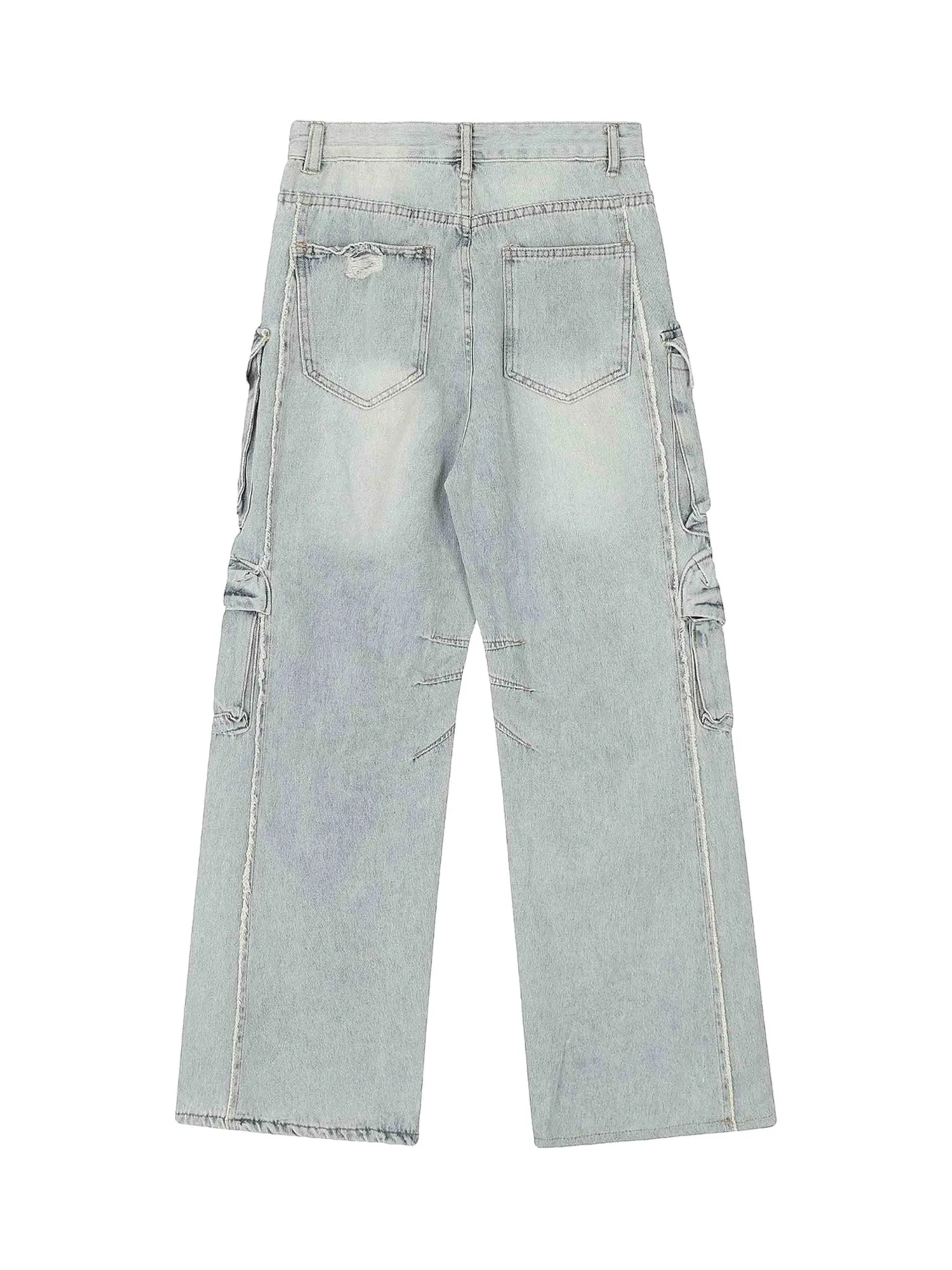 Sneakerhill Washed Multi-pocket Work Cargo Jeans - 1830