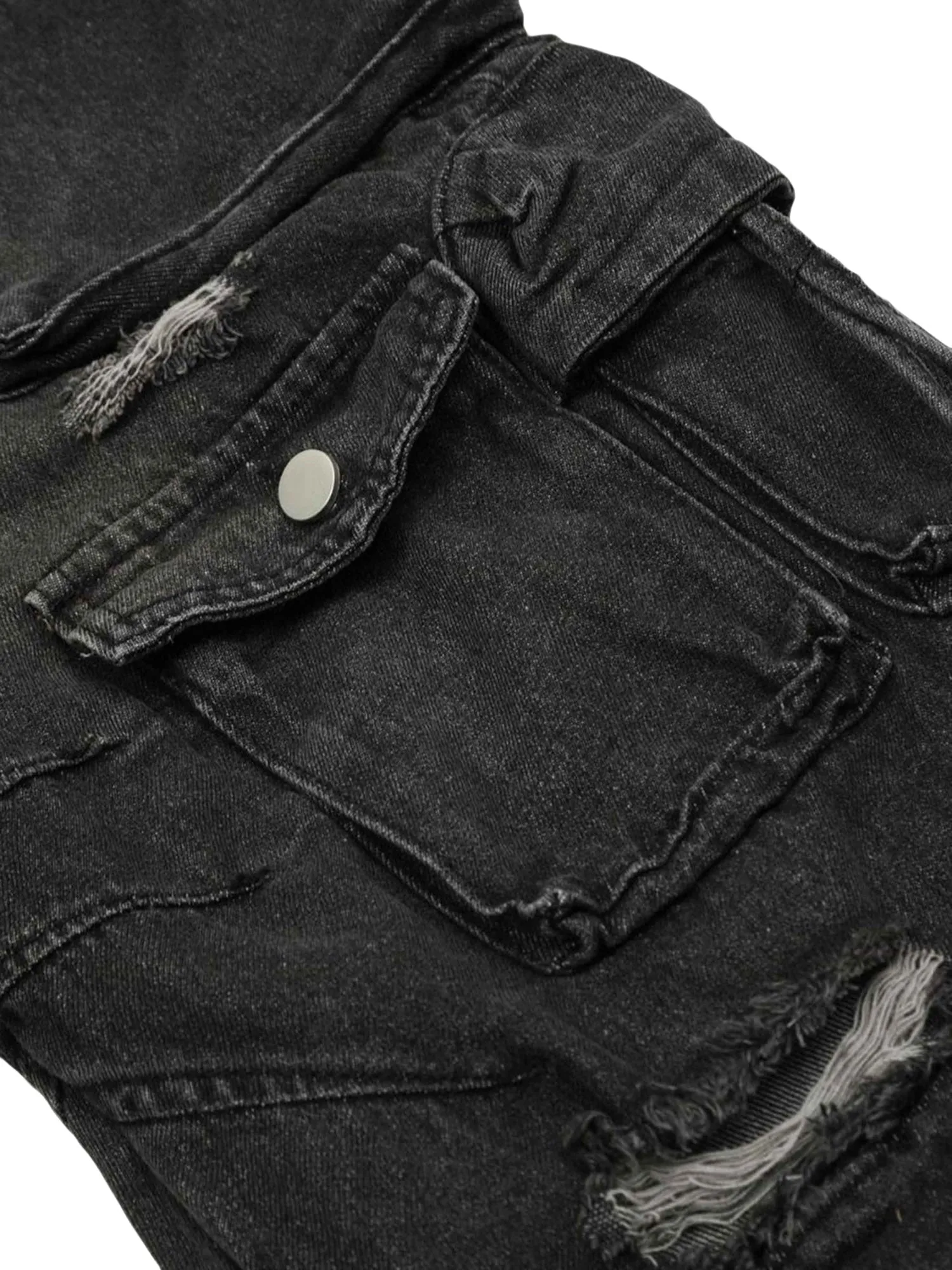 Sneakerhill Washed Multi-pocket Work Cargo Jeans - 1830