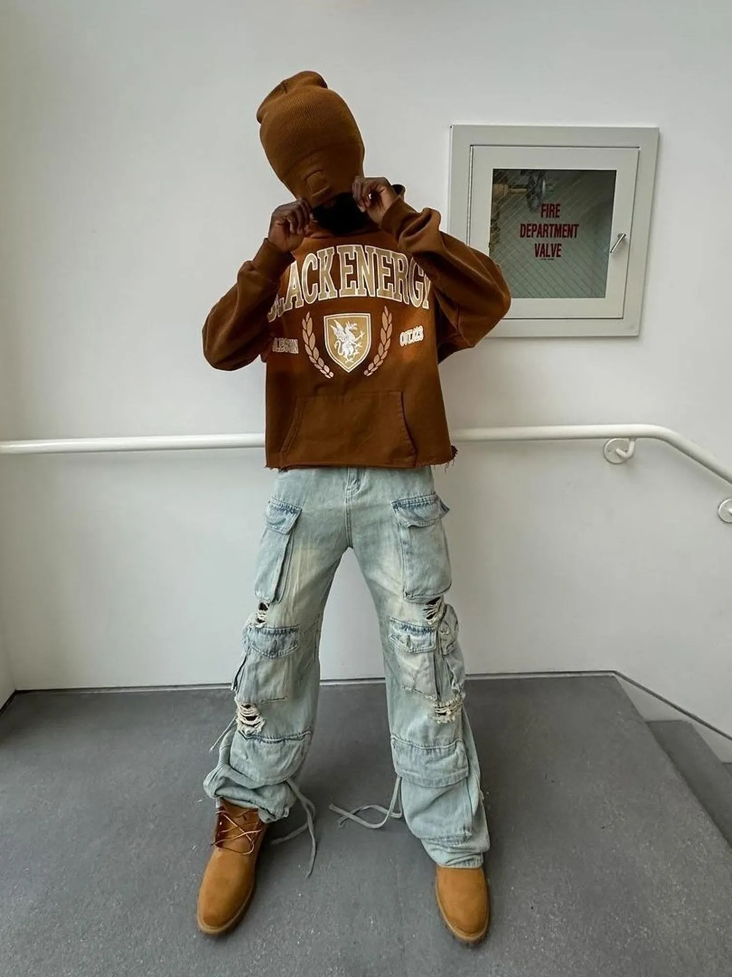 Sneakerhill Washed Multi-pocket Work Cargo Jeans - 1830