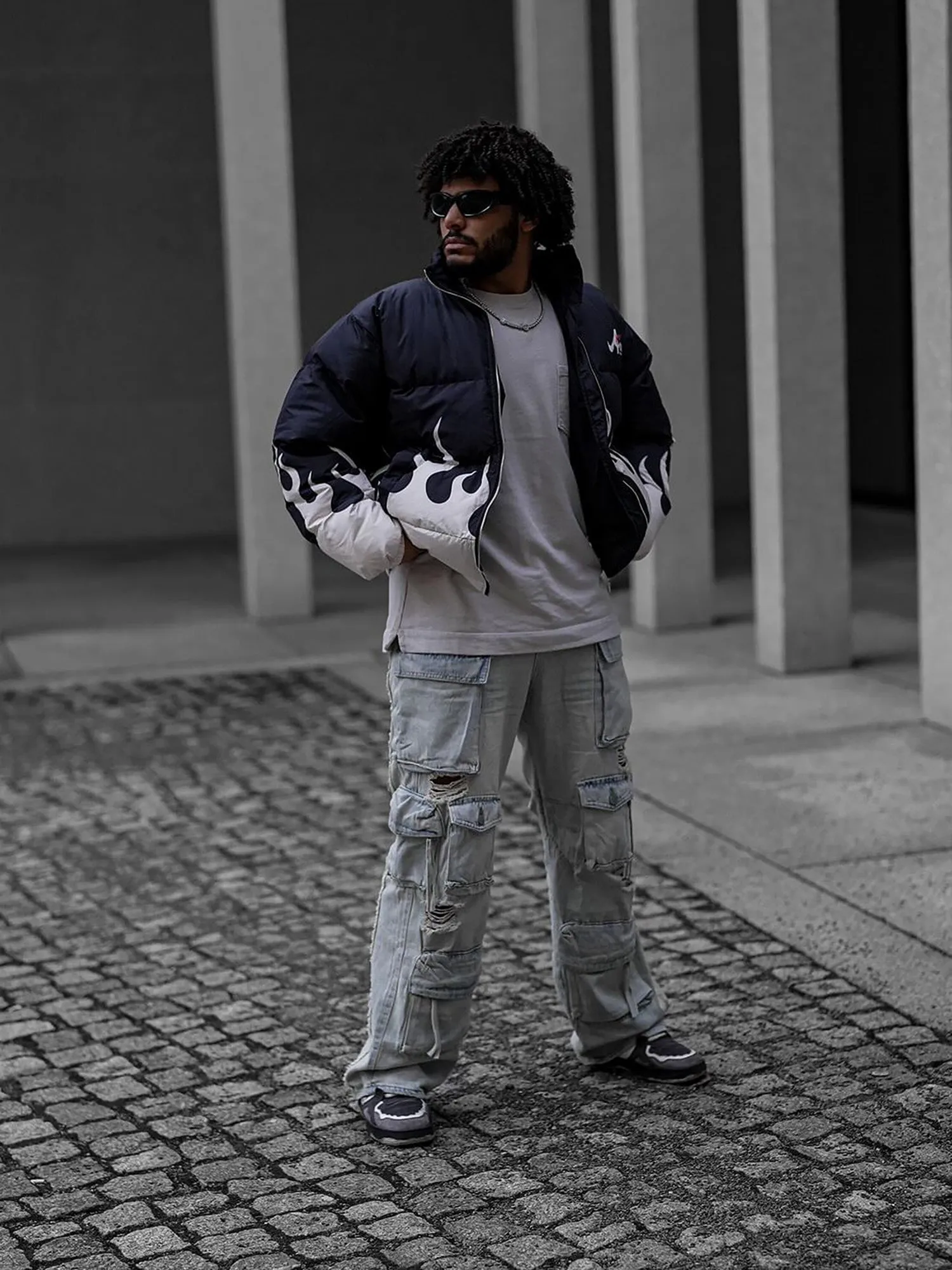 Sneakerhill Washed Multi-pocket Work Cargo Jeans - 1830