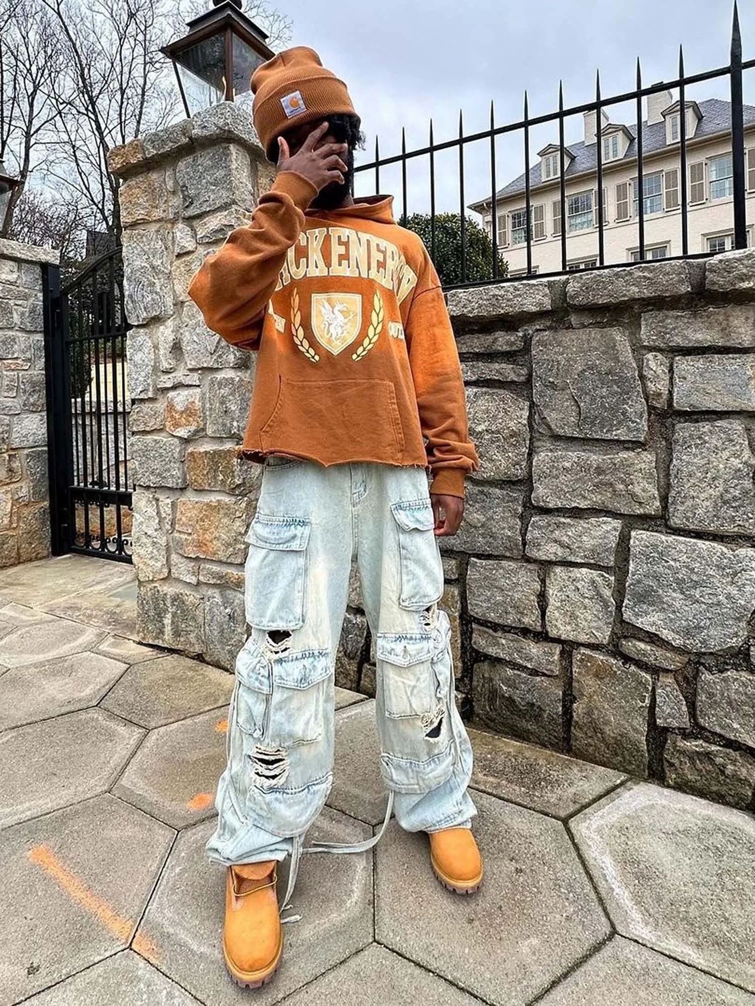 Sneakerhill Washed Multi-pocket Work Cargo Jeans - 1830