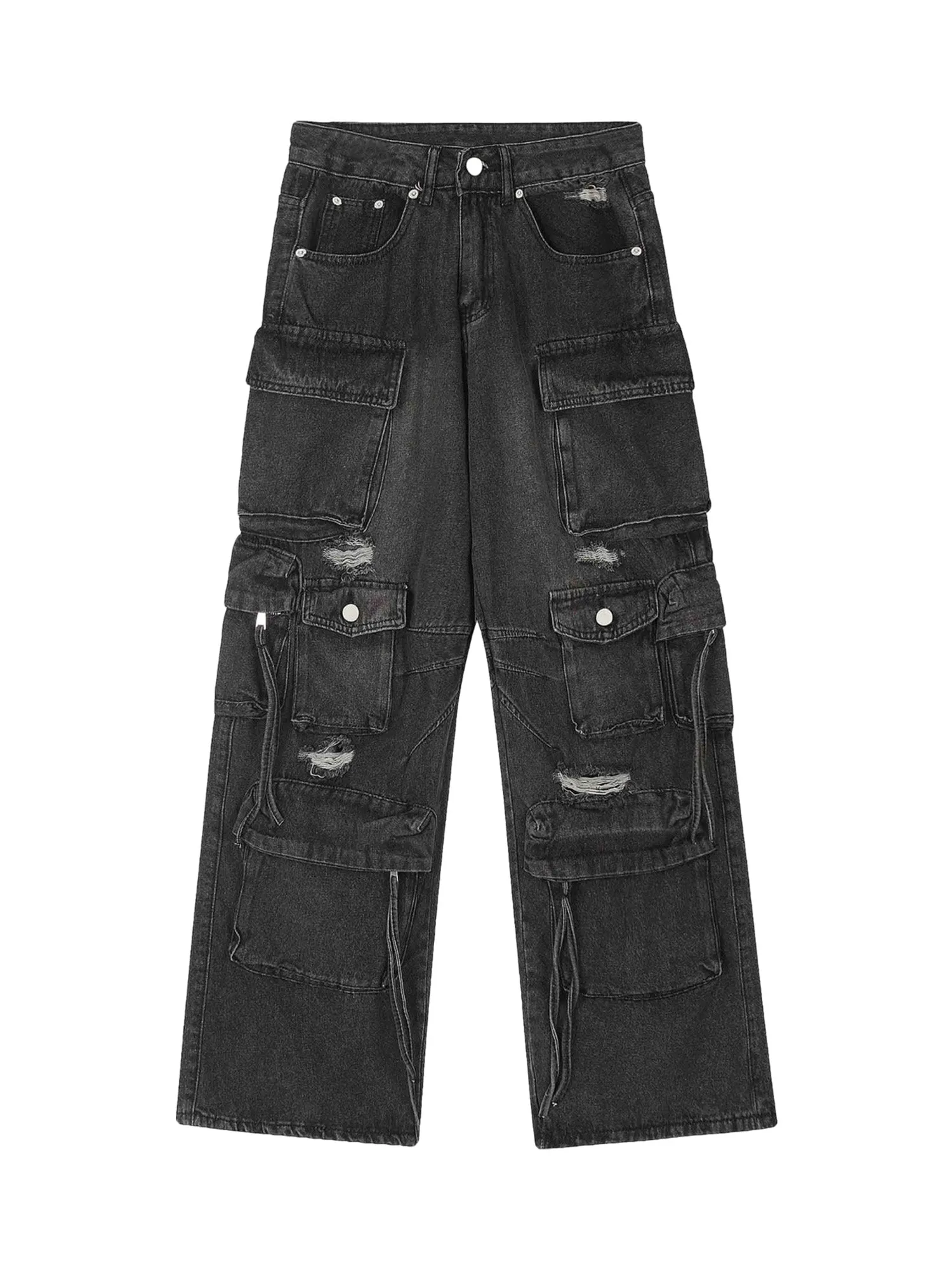 Sneakerhill Washed Multi-pocket Work Cargo Jeans - 1830
