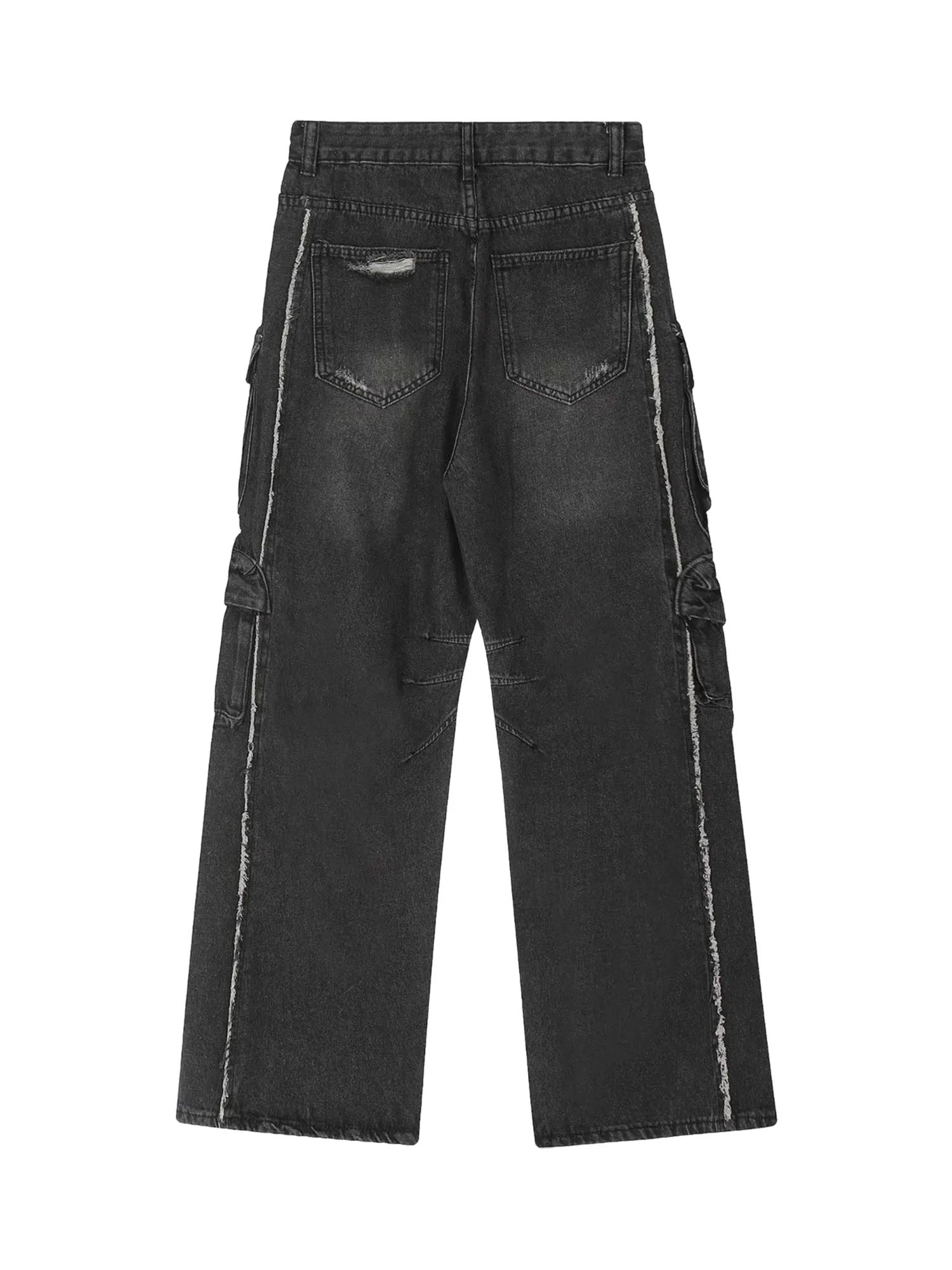Sneakerhill Washed Multi-pocket Work Cargo Jeans - 1830