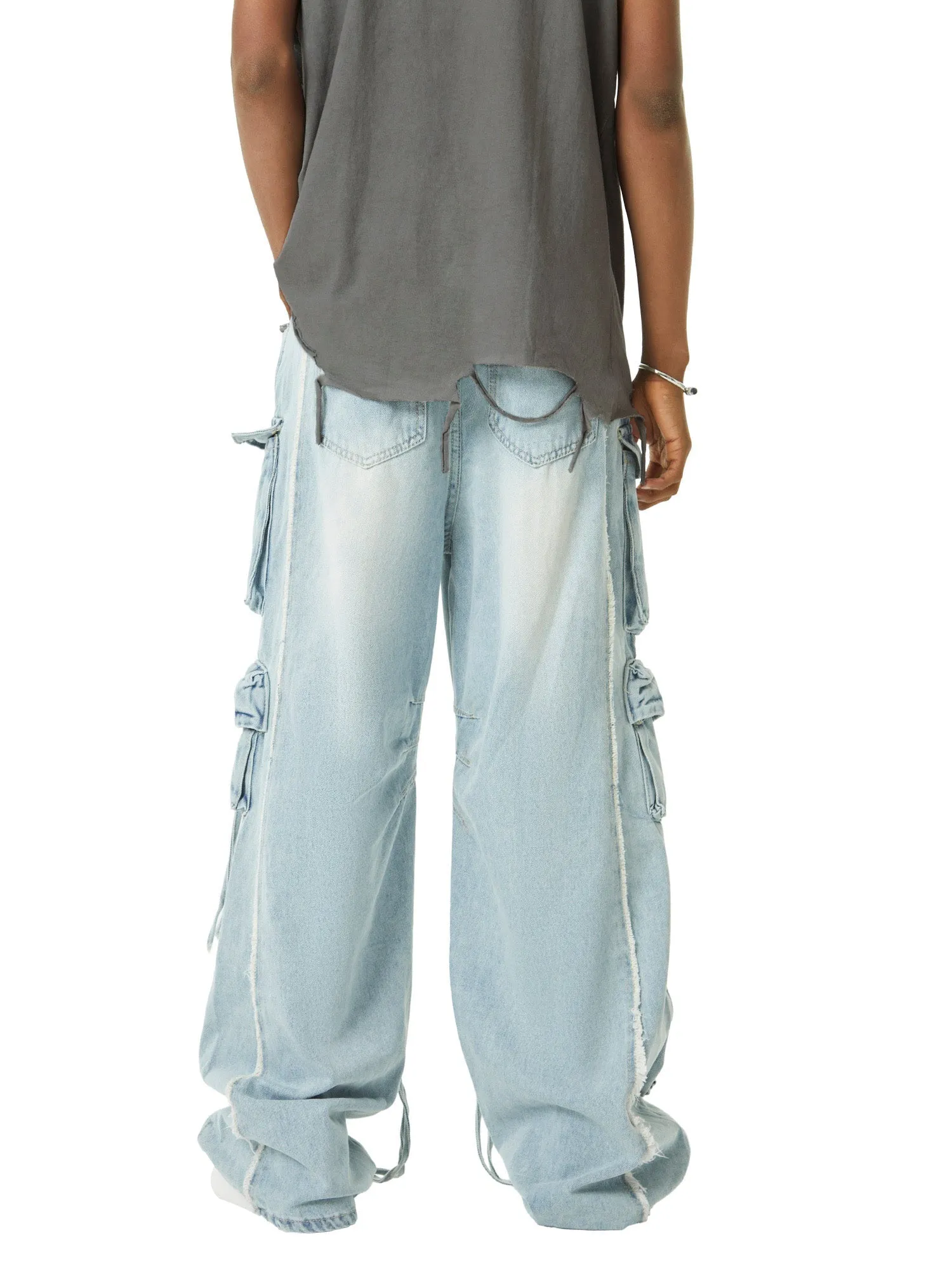 Sneakerhill Washed Multi-pocket Work Cargo Jeans - 1830