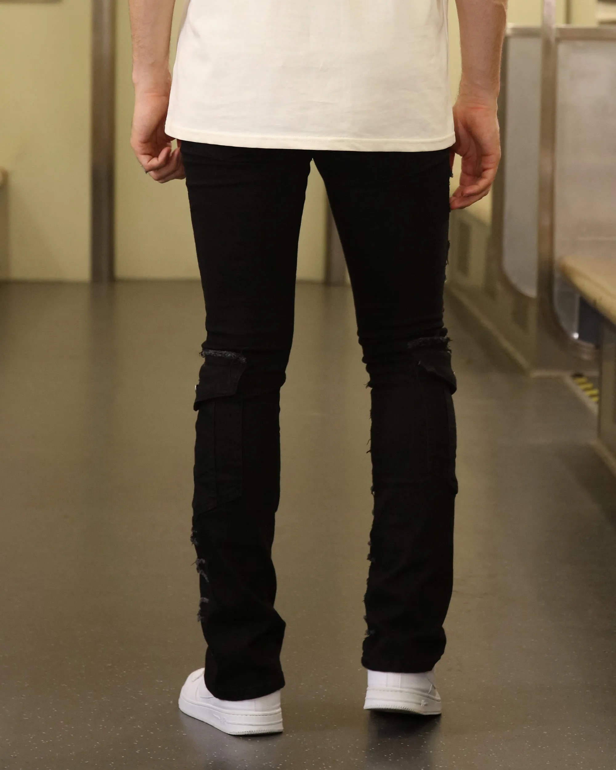 Stylish Raw edge Black Jeans with Side Pocket Detailing-Mexico Local Delivery