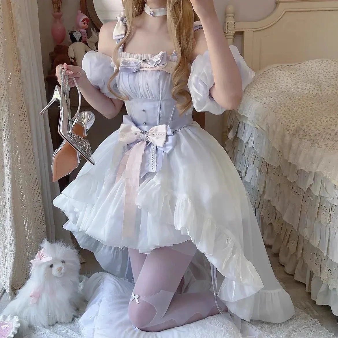TAVIMART  -  Purple Princess Dress With Hair Clip Ribbon No Ribbon Super Immortal Wearing Princess Skirt Trail Adult Fairy Dress