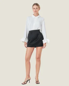 The Manhattan: Black Satin Pintucked Mini Skirt
