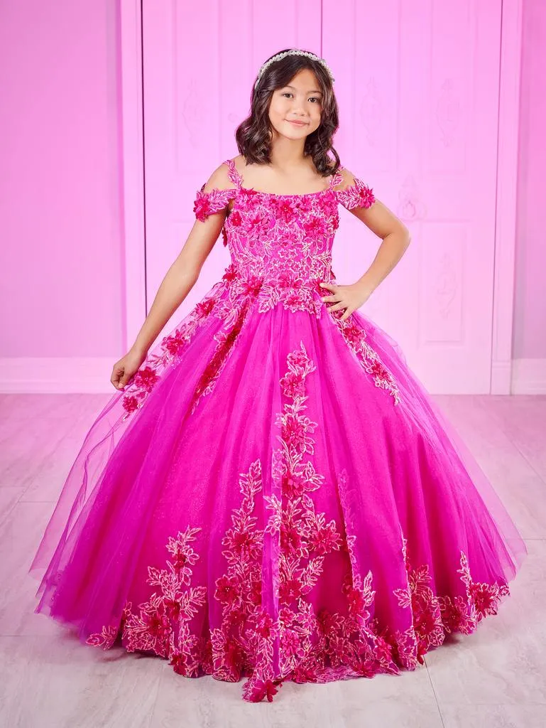 Tiffany Princess 80011MW Size 6 Magenta Girls Pageant Dress Sequin Lace Ballgown off the shoulder corset
