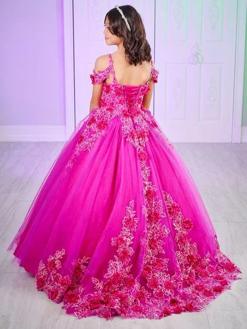 Tiffany Princess 80011MW Size 6 Magenta Girls Pageant Dress Sequin Lace Ballgown off the shoulder corset