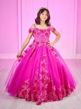 Tiffany Princess 80011MW Size 6 Magenta Girls Pageant Dress Sequin Lace Ballgown off the shoulder corset