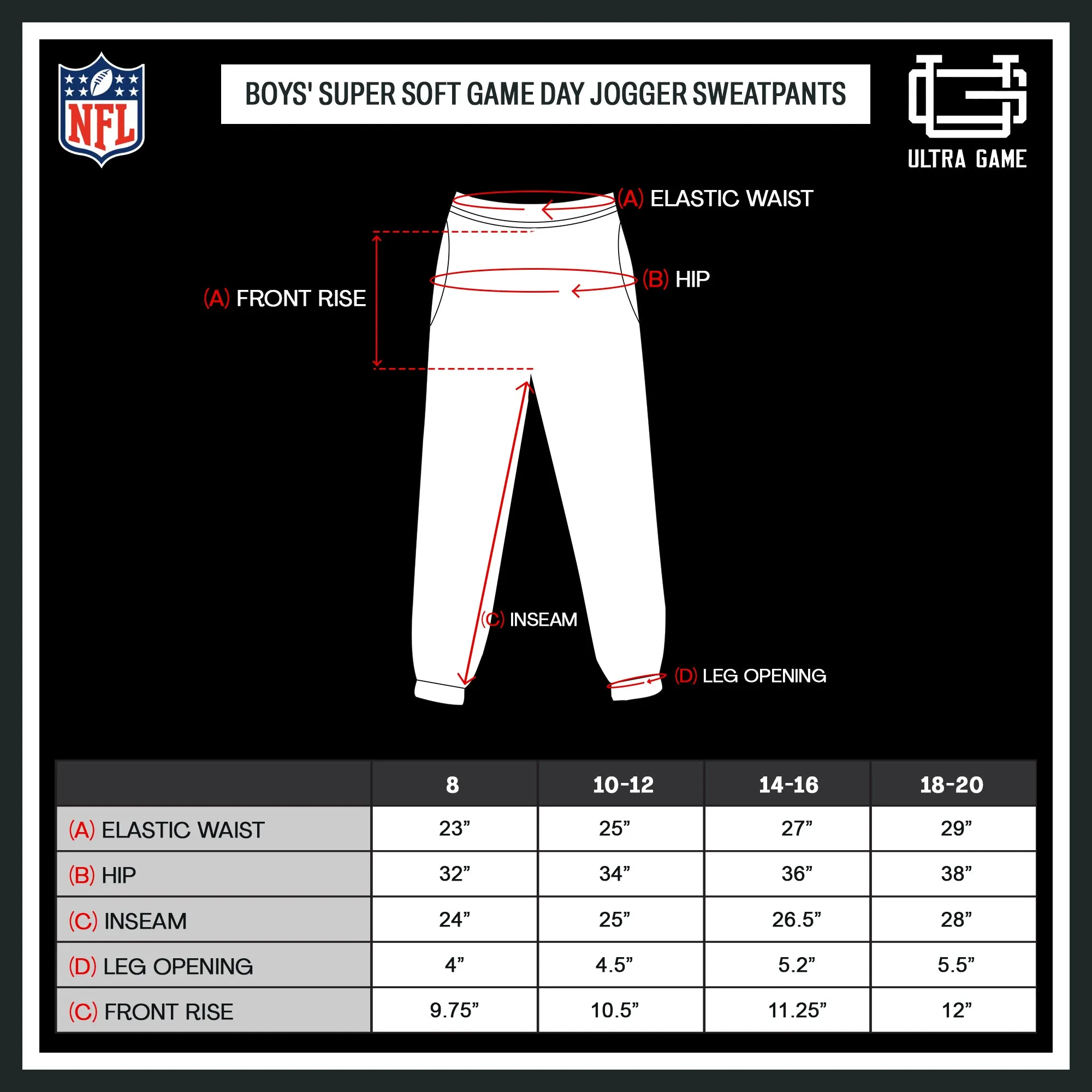 Ultra Game NFL Official Youth Super Soft Game Day Jogger Sweatpants, Chicago Bears, Black|Chicago Bears