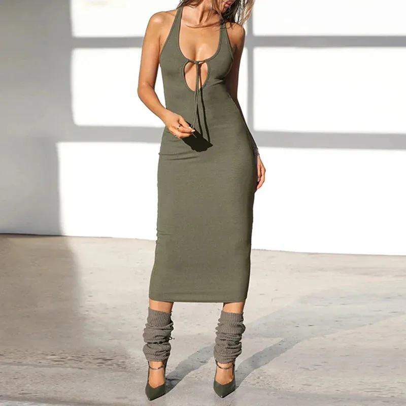Uniwim Causal Sleeveless Tie Up Long Dress