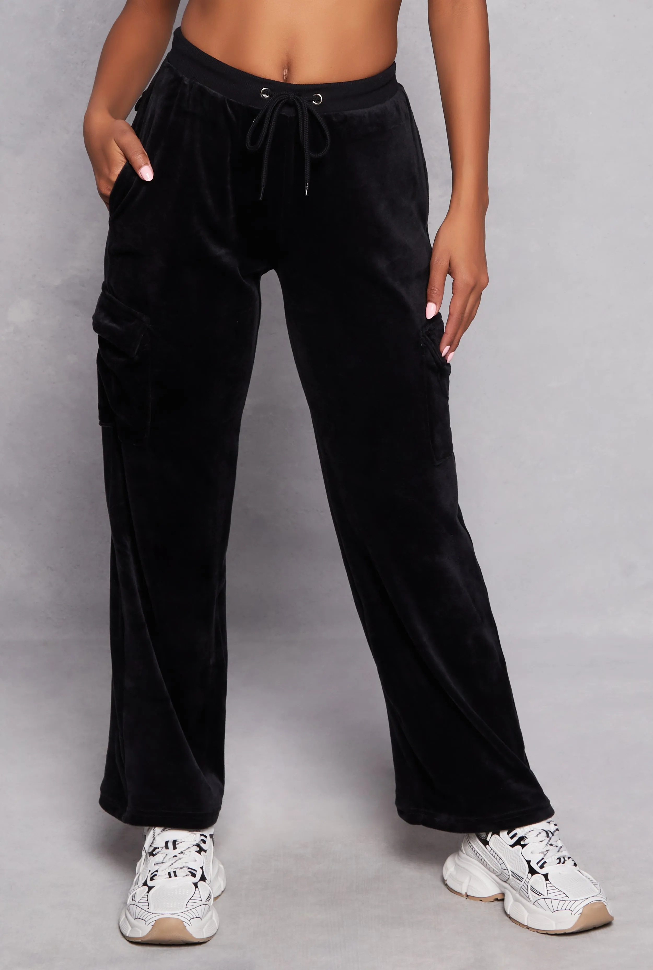 Velour Straight Leg Cargo Sweatpants