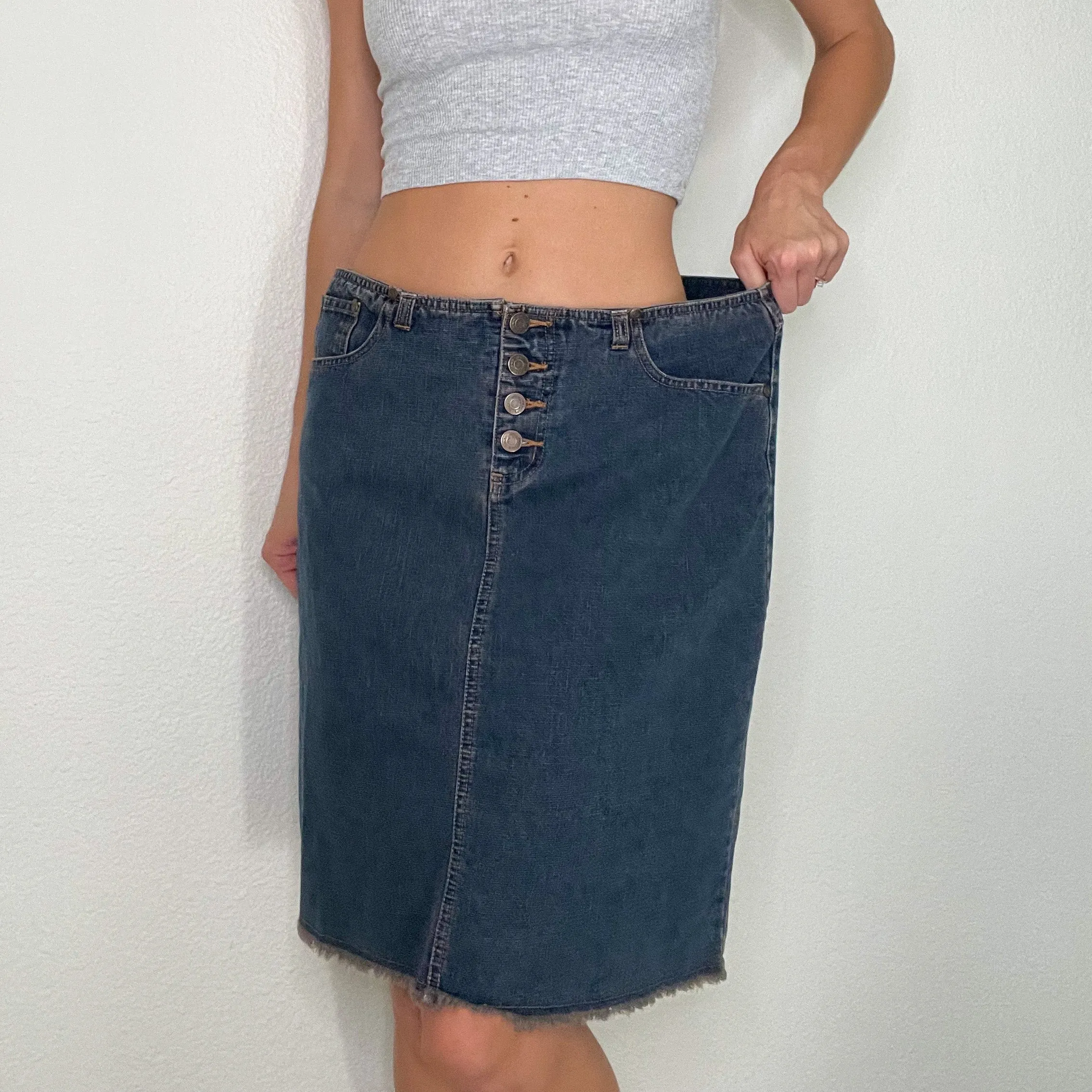 Vintage Dark Wash Denim Midi Skirt