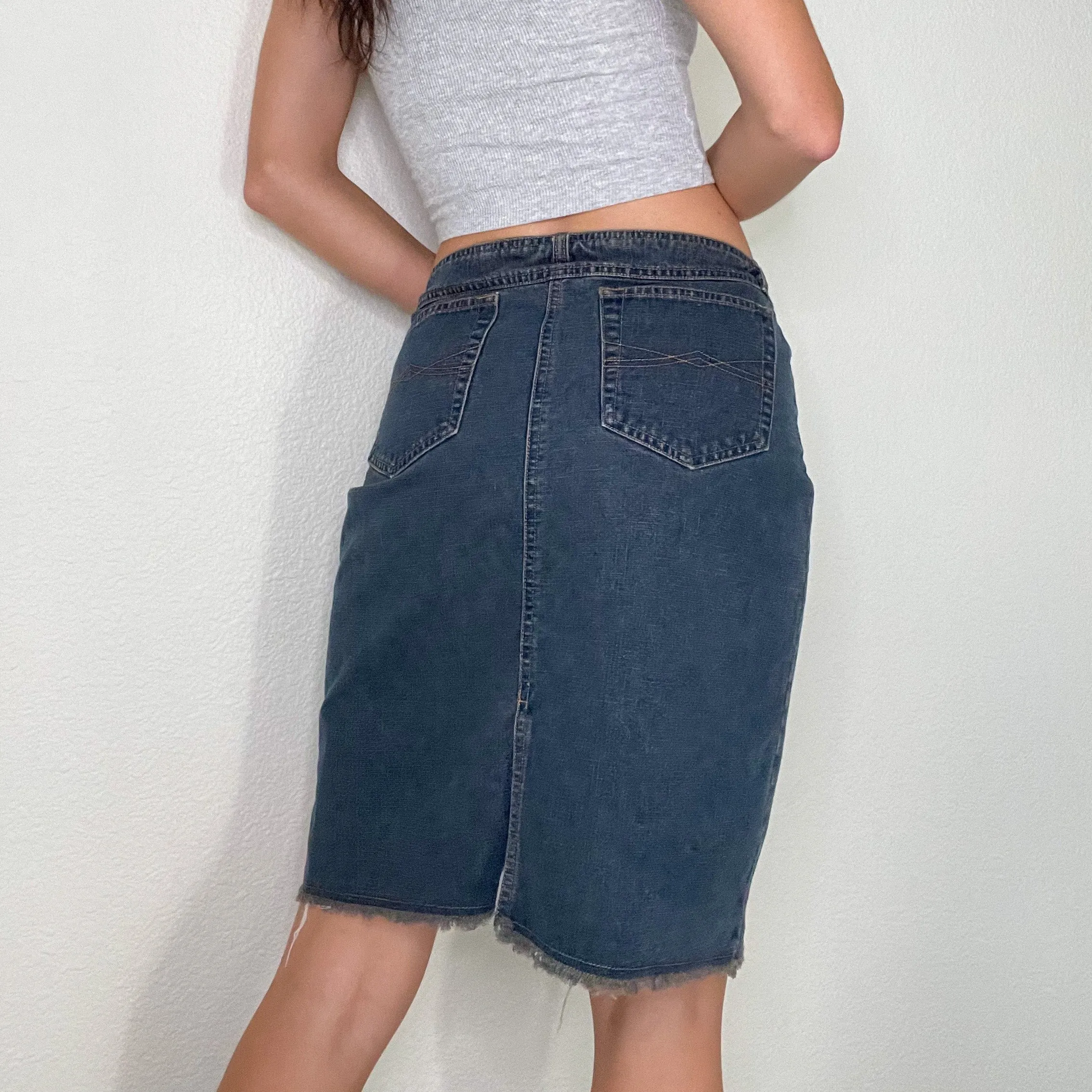 Vintage Dark Wash Denim Midi Skirt