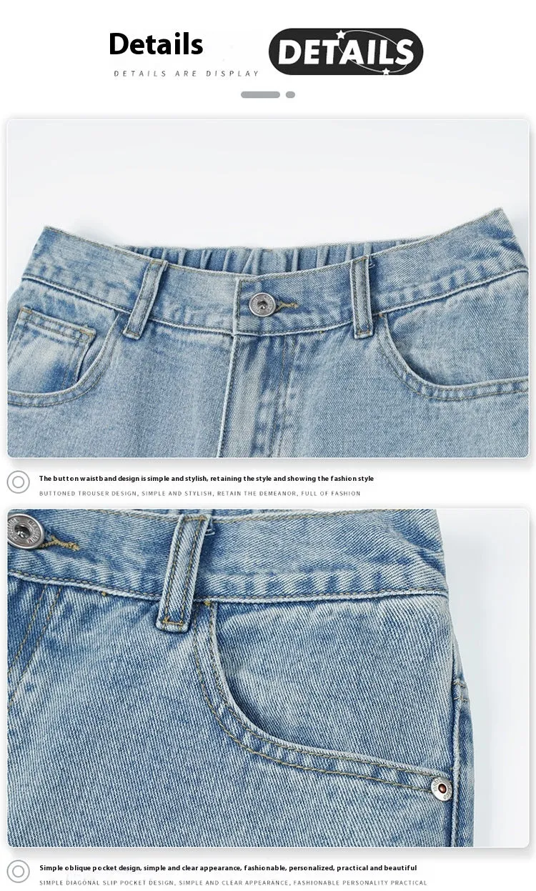 Vintage Jeans Men's Loose Straight Washed Wide Leg – Light Blue Denim Trousers