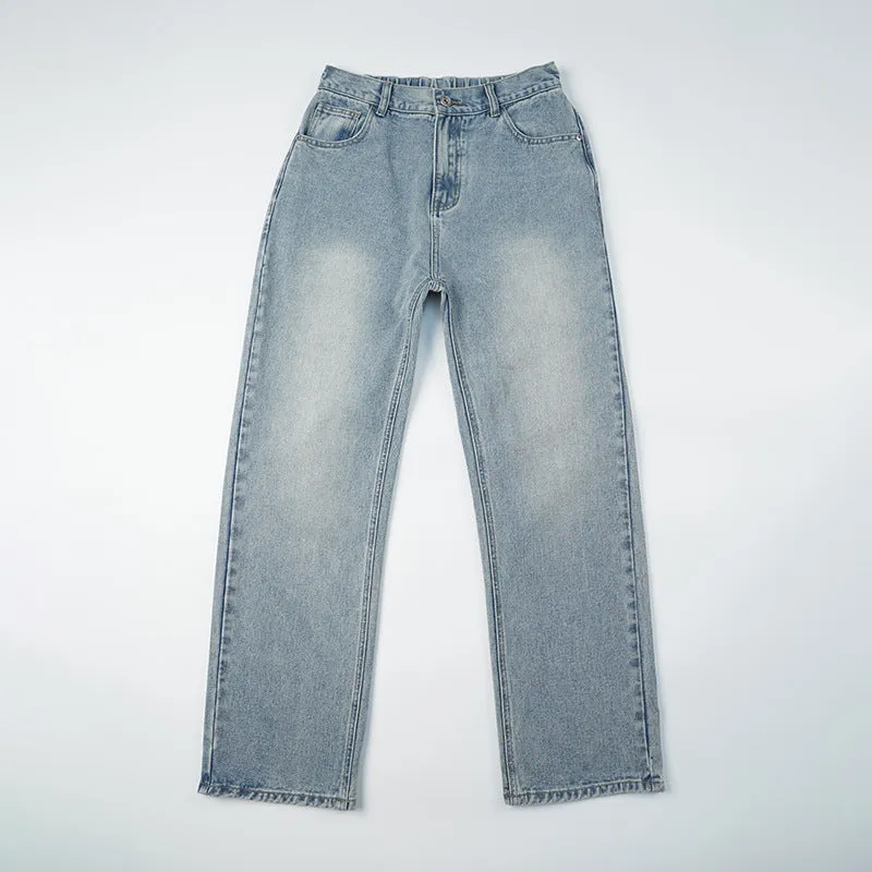 Vintage Jeans Men's Loose Straight Washed Wide Leg – Light Blue Denim Trousers